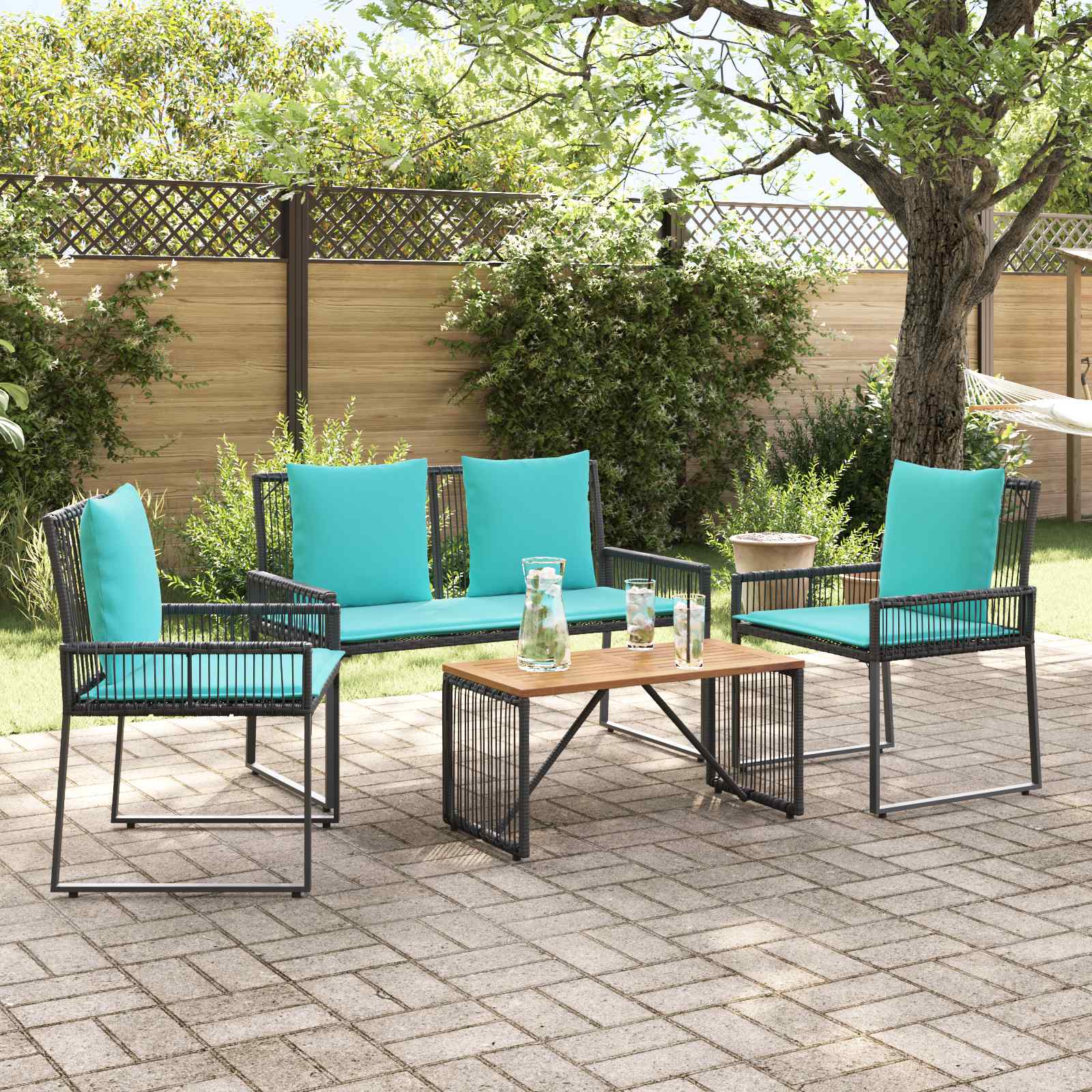 Ensemble de meubles d'extérieur 9 pcs Noir et turquoise - XIOS