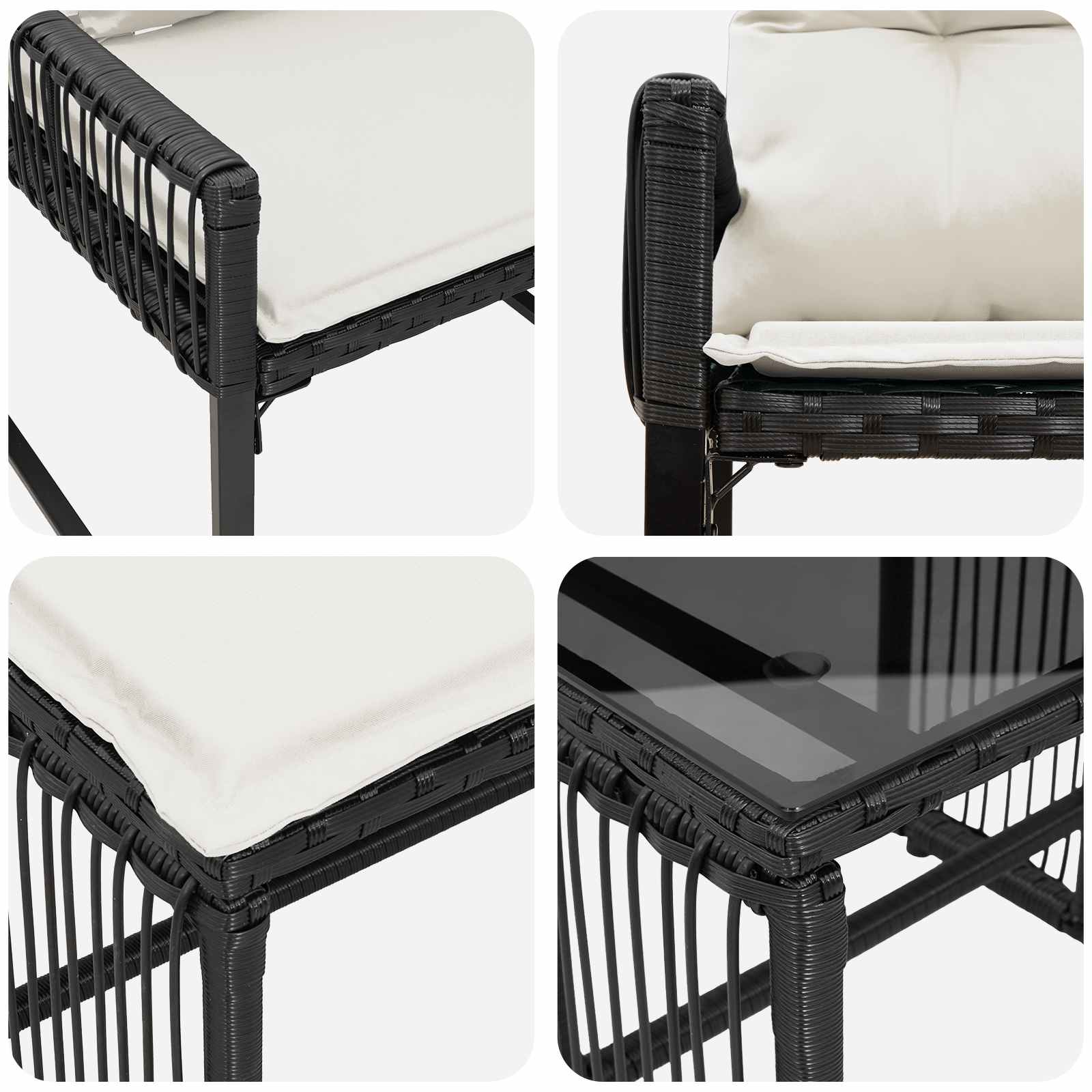 Ensemble de meubles d'extérieur 11 pcs Noir et blanc crème - XIOS