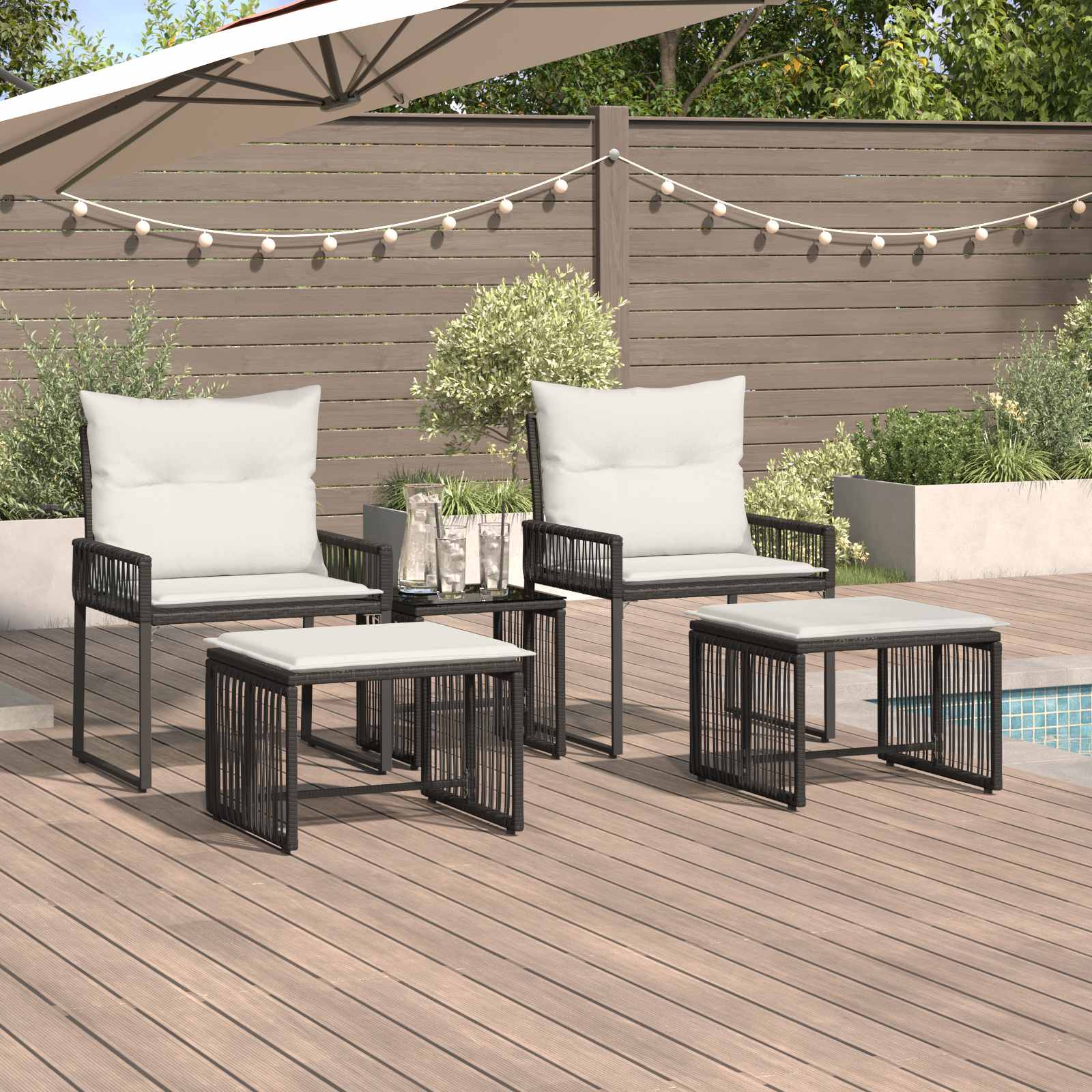 Ensemble de meubles d'extérieur 11 pcs Noir et blanc crème - XIOS