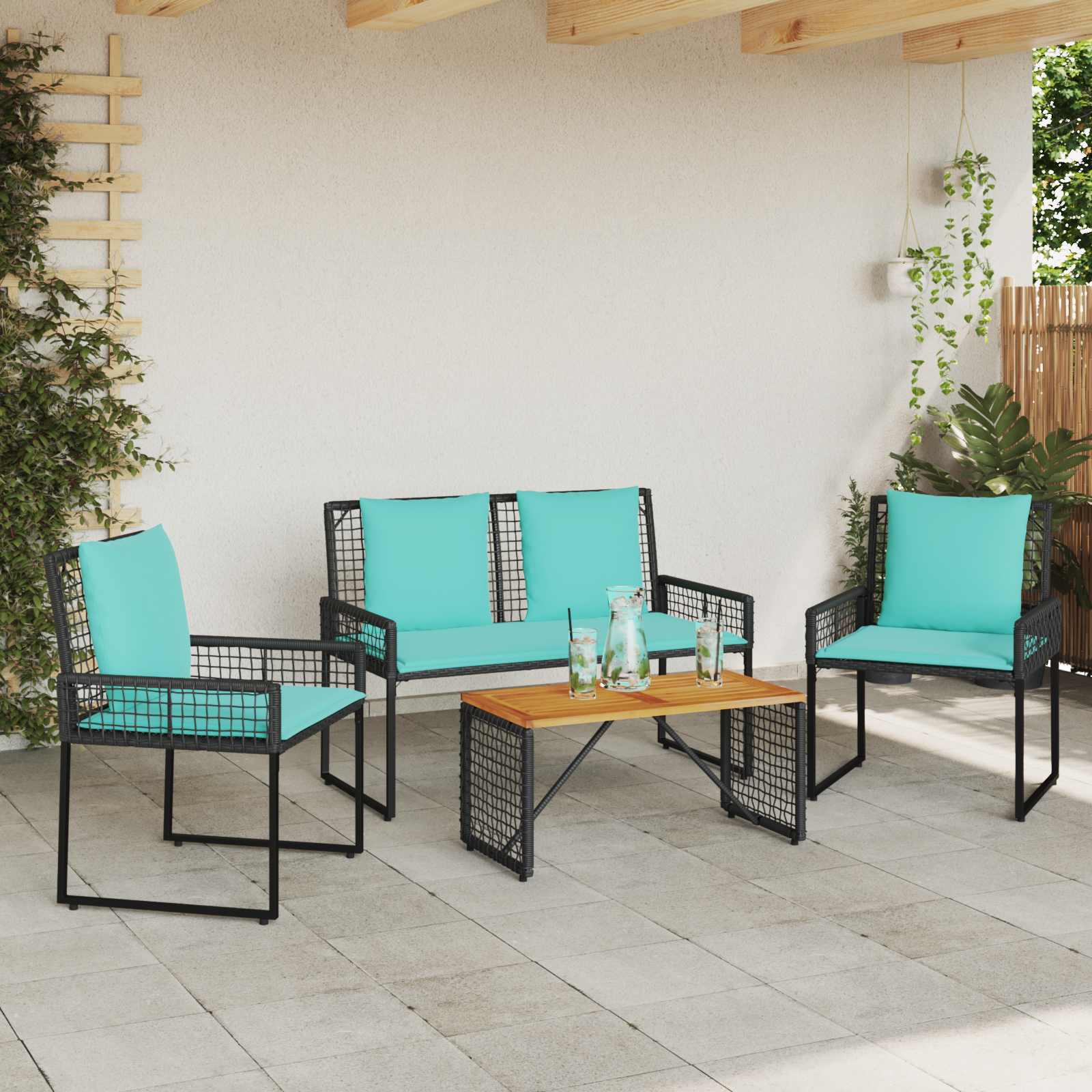 Ensemble de meubles d'extérieur 4 pcs Noir et turquoise - XIOS