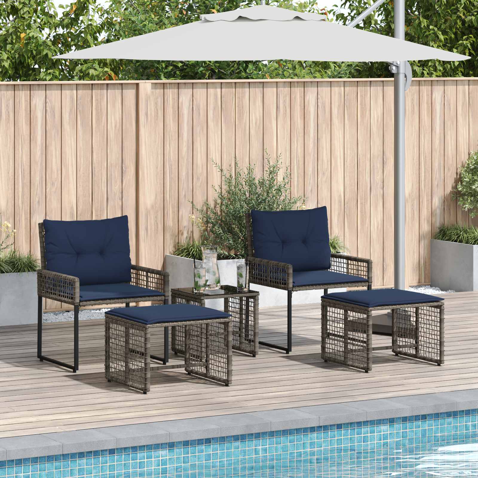 Ensemble de meubles d'extérieur 5 pcs Gris et marine - XIOS