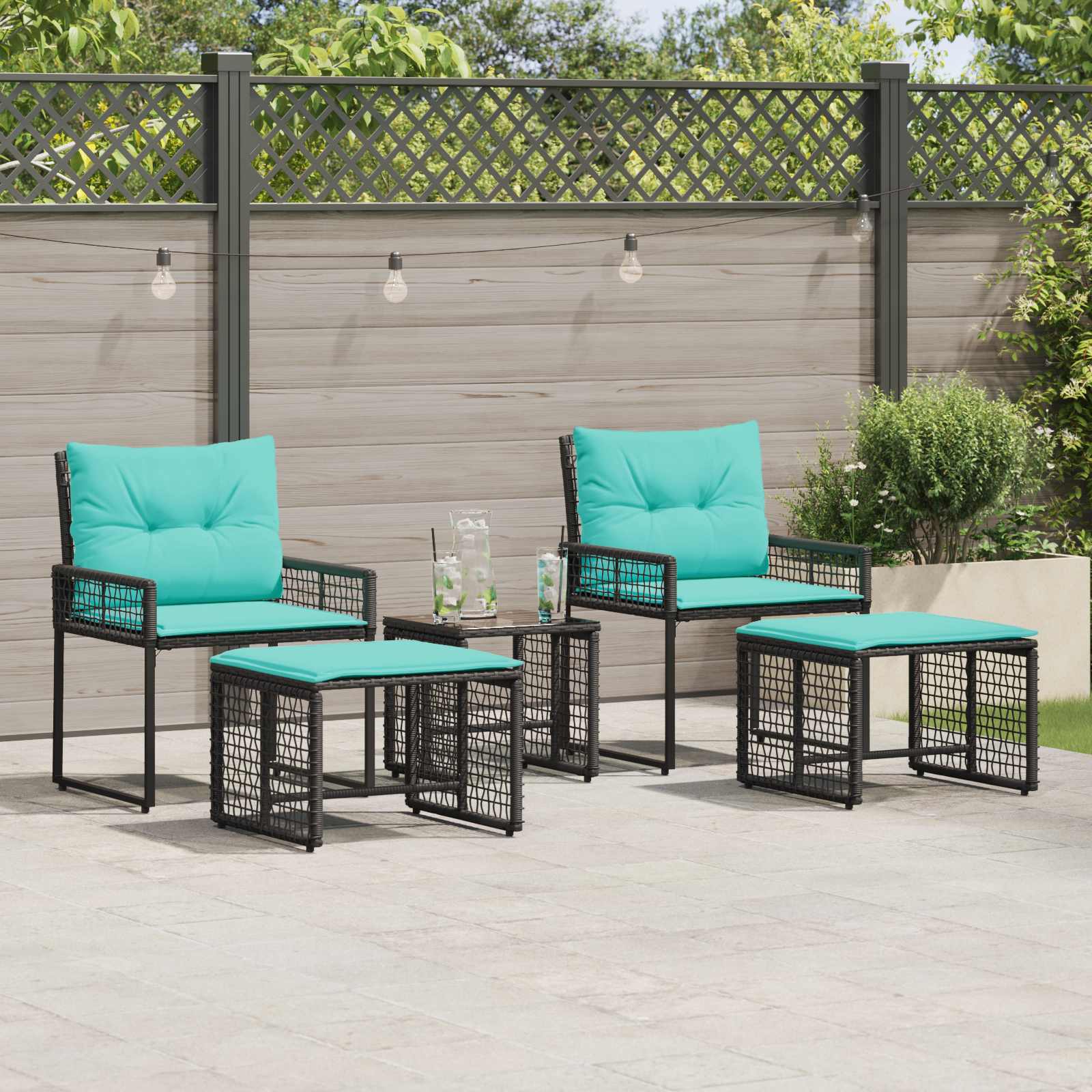 Ensemble de meubles d'extérieur 5 pcs Noir et turquoise - XIOS
