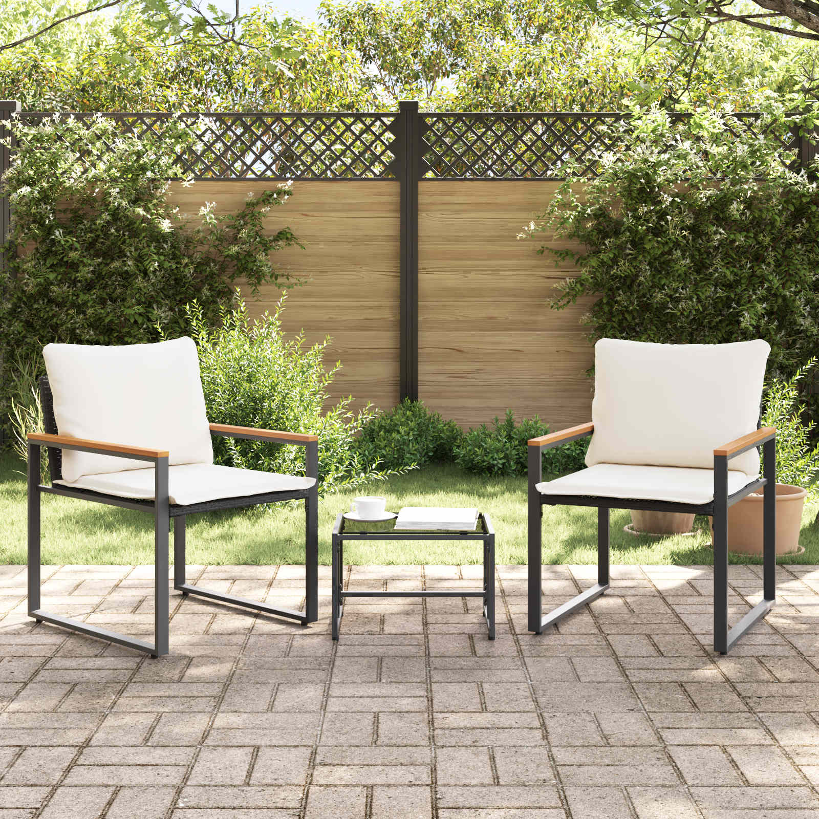 Ensembles de meubles 3 pcs Noir et blanc crème Rotin - XIOS