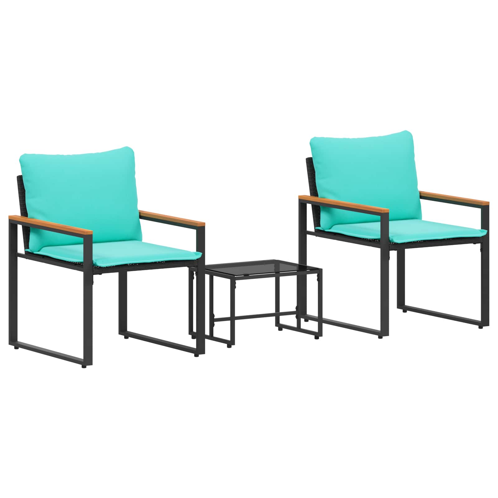 Ensembles de meubles avec coussin 3 pcs Noir et turquoise Rotin - XIOS