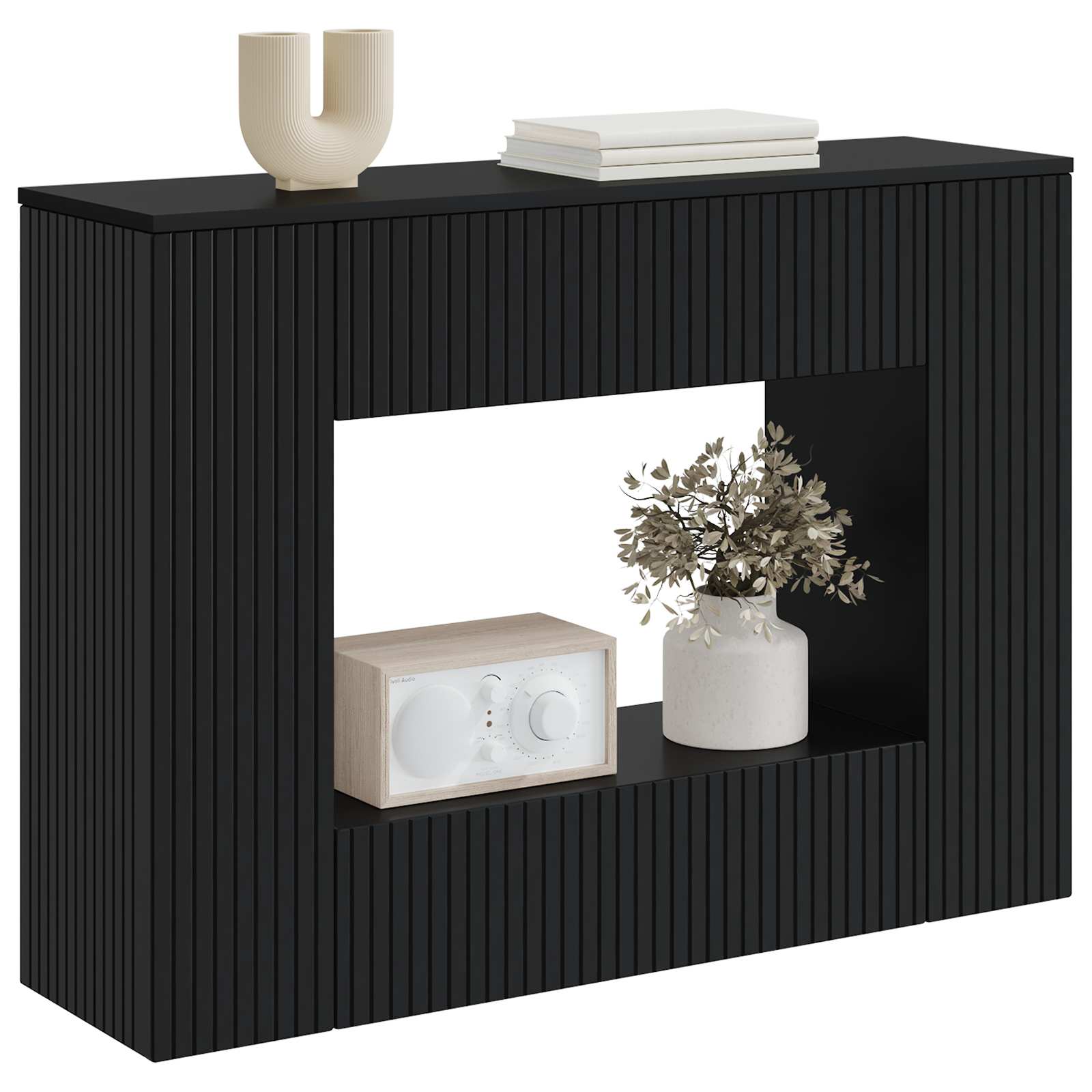 Table console Rayé Noir 101 x 29 x 74 cm Bois d’ingénierie - XIOS