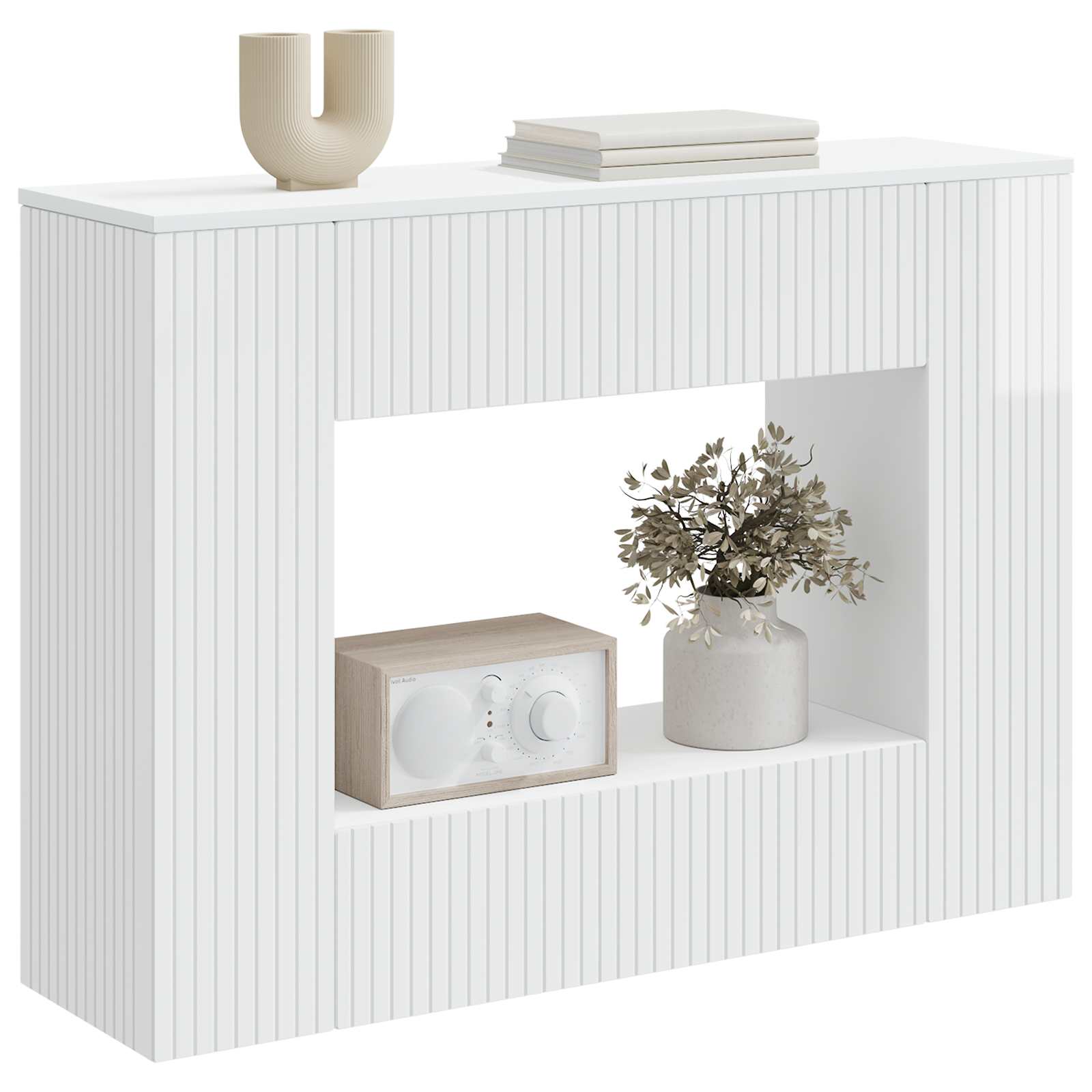 Table console Blanc Brillant 101 x 29 x 74 cm Bois d’ingénierie - XIOS