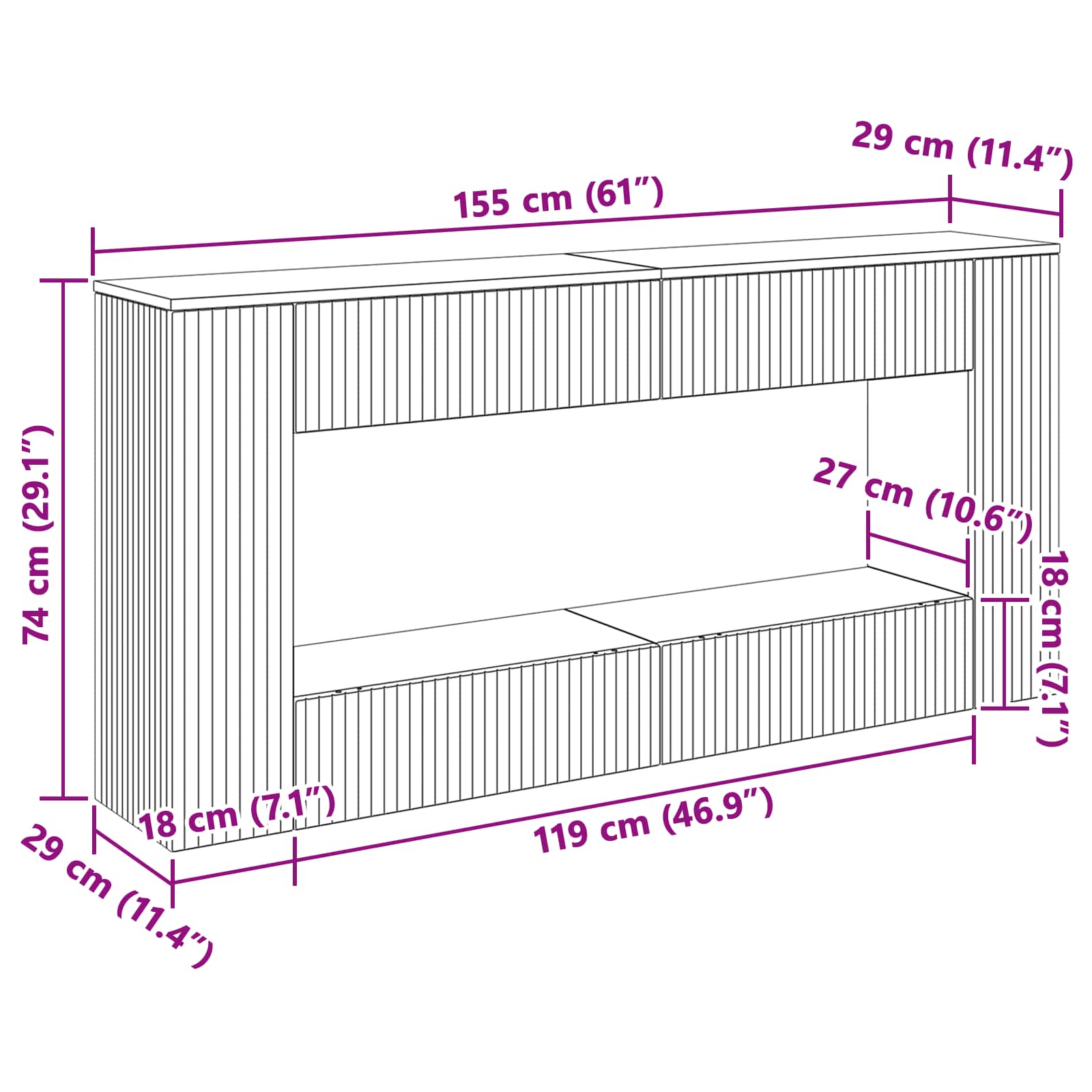Table console Gris Sonoma 155 x 29 x 74 cm Bois d’ingénierie