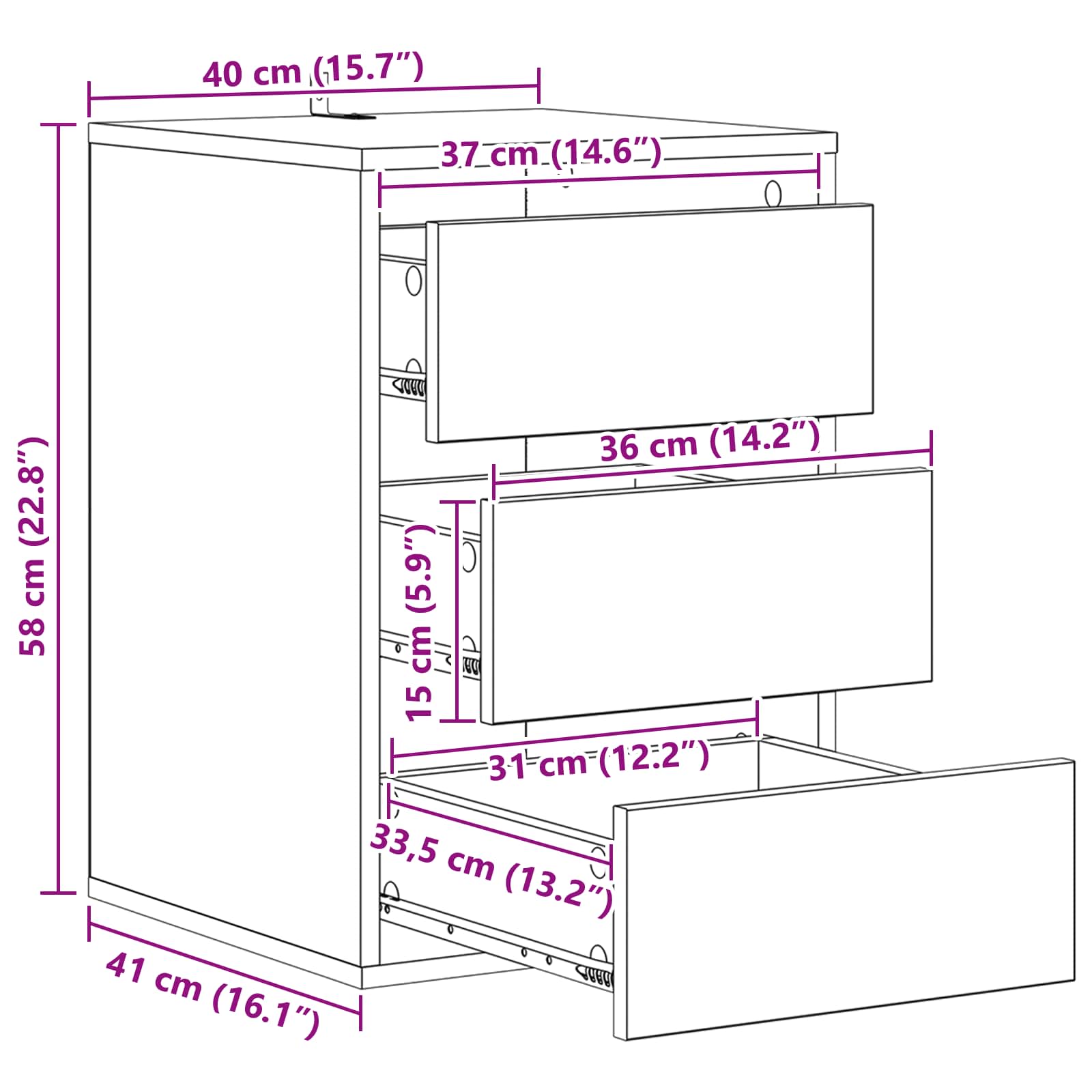 Armoire à tiroirs Chêne noir 41 x 40 x 58 cm Bois d'ingénierie - XIOS