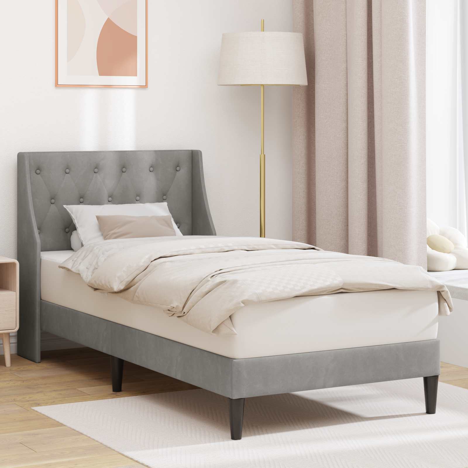 Cadre de lit avec tête de lit Gris clair 90 x 200 cm Velours - XIOS