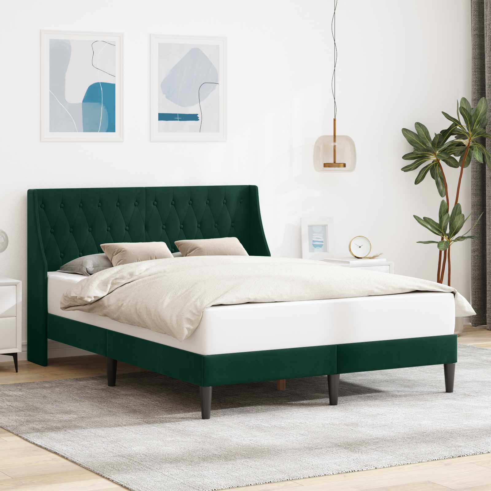 Cadre de lit avec tête de lit Vert foncé 120 x 200 cm Velours - XIOS
