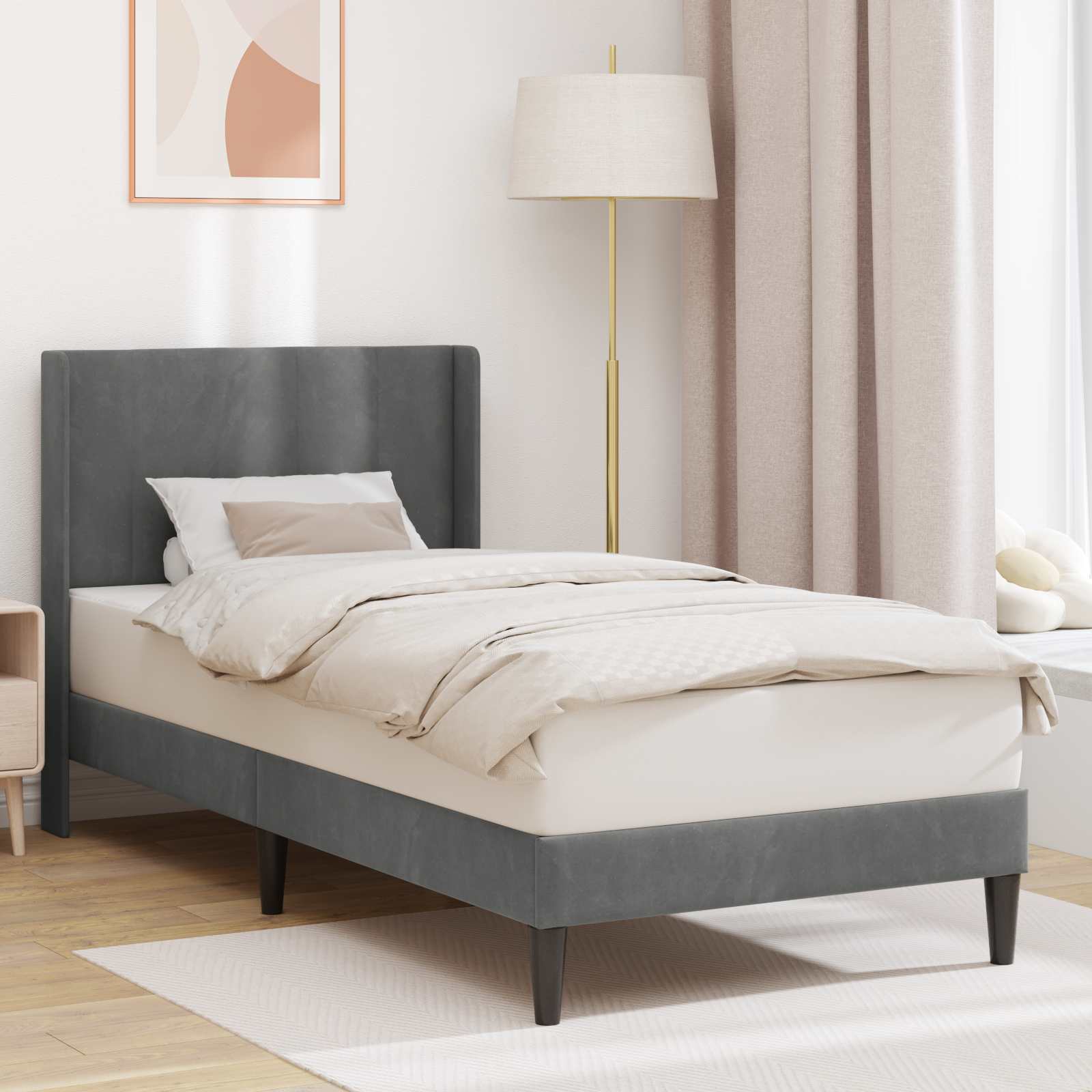 Cadre de lit avec tête de lit Gris foncé 80 x 200 cm Velours - XIOS