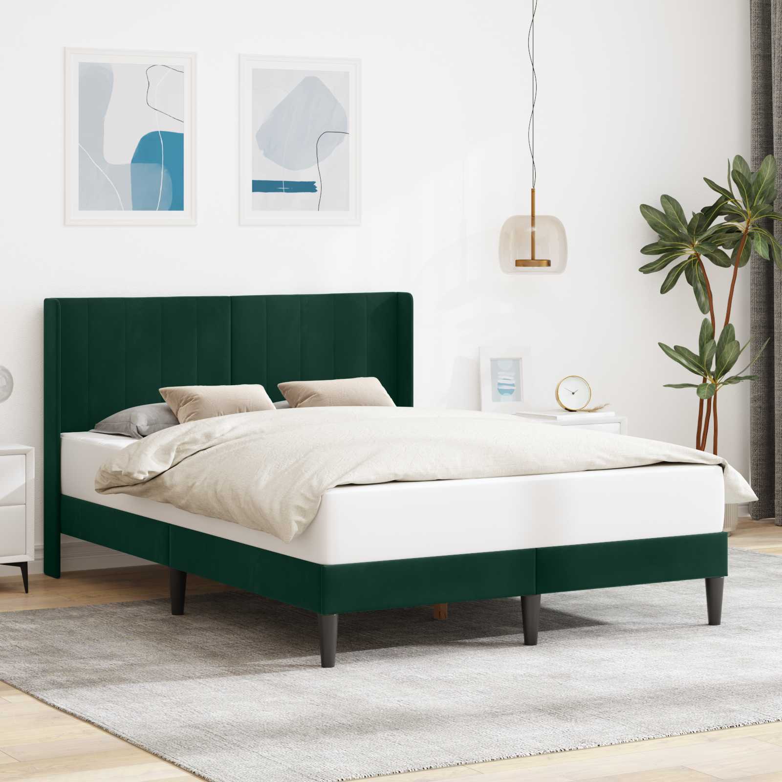 Cadre de lit avec tête de lit Vert foncé 140 x 200 cm Velours - XIOS