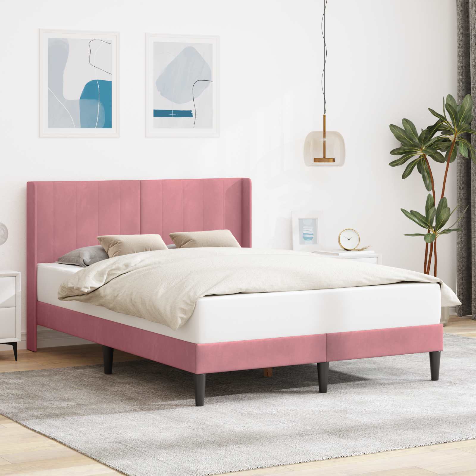 Cadre de lit avec tête de lit Rose 160 x 200 cm Velours - XIOS