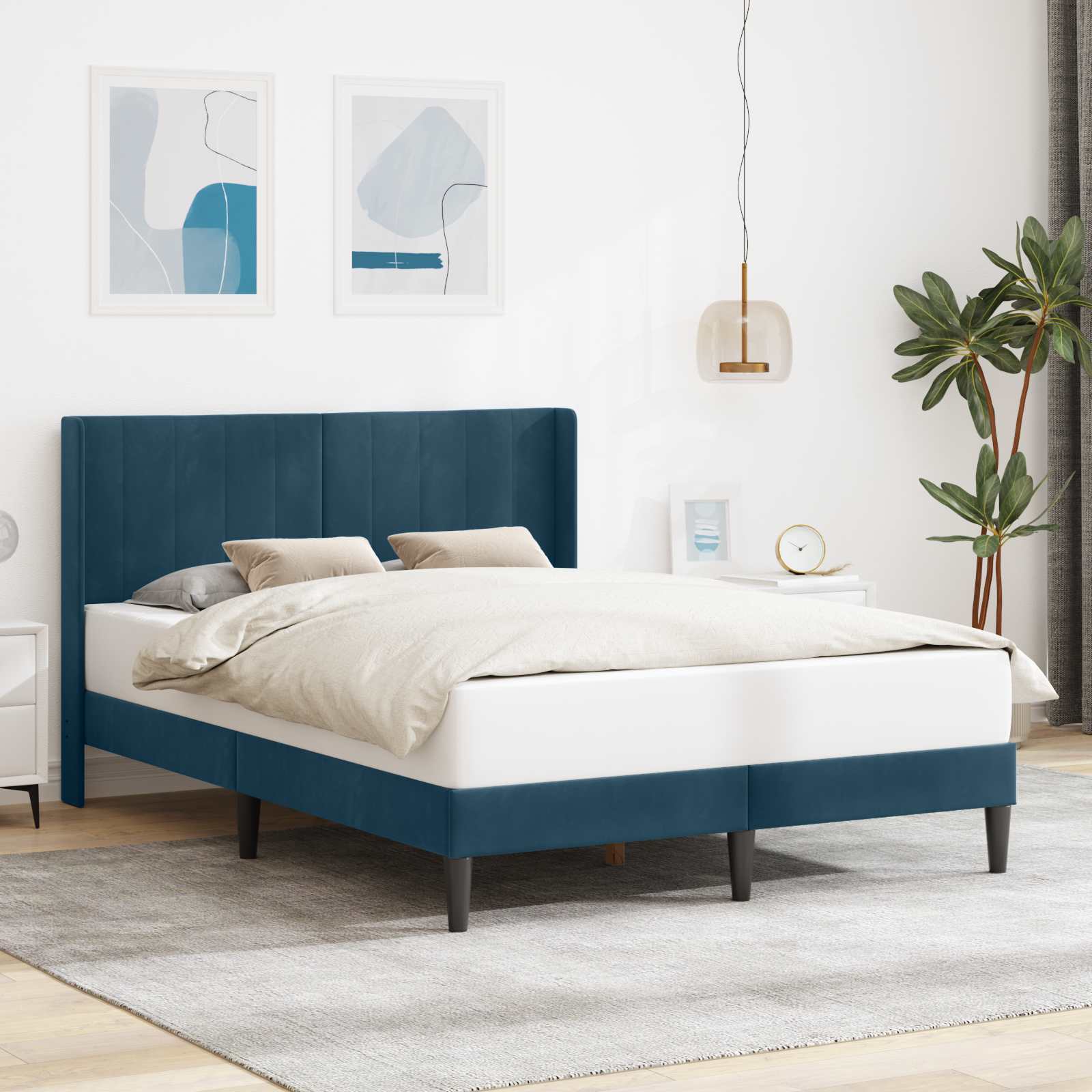 Cadre de lit avec tête de lit Bleu 160 x 200 cm Velours - XIOS