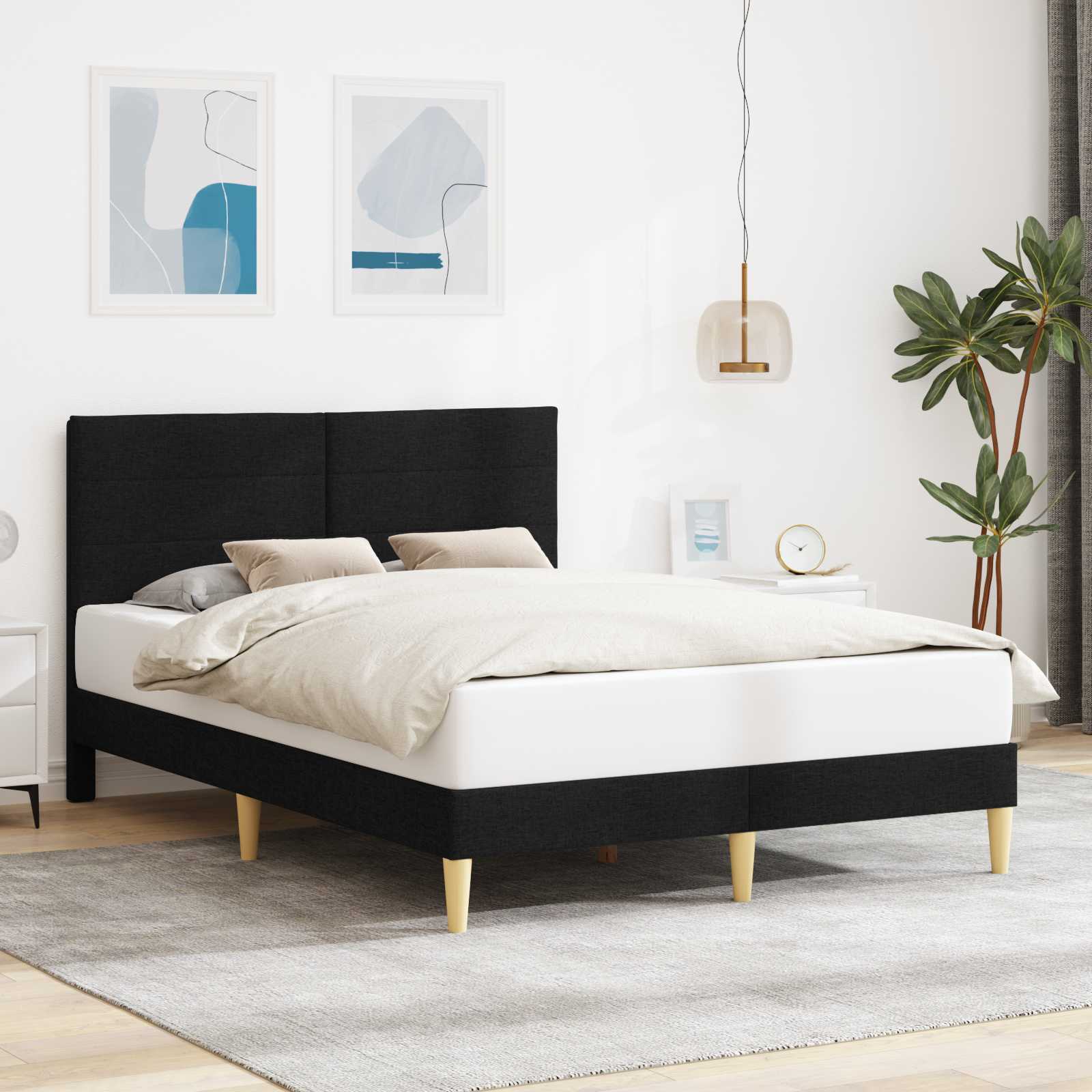 Cadre de lit avec tête de lit Noir 120 x 190 cm tissu - XIOS