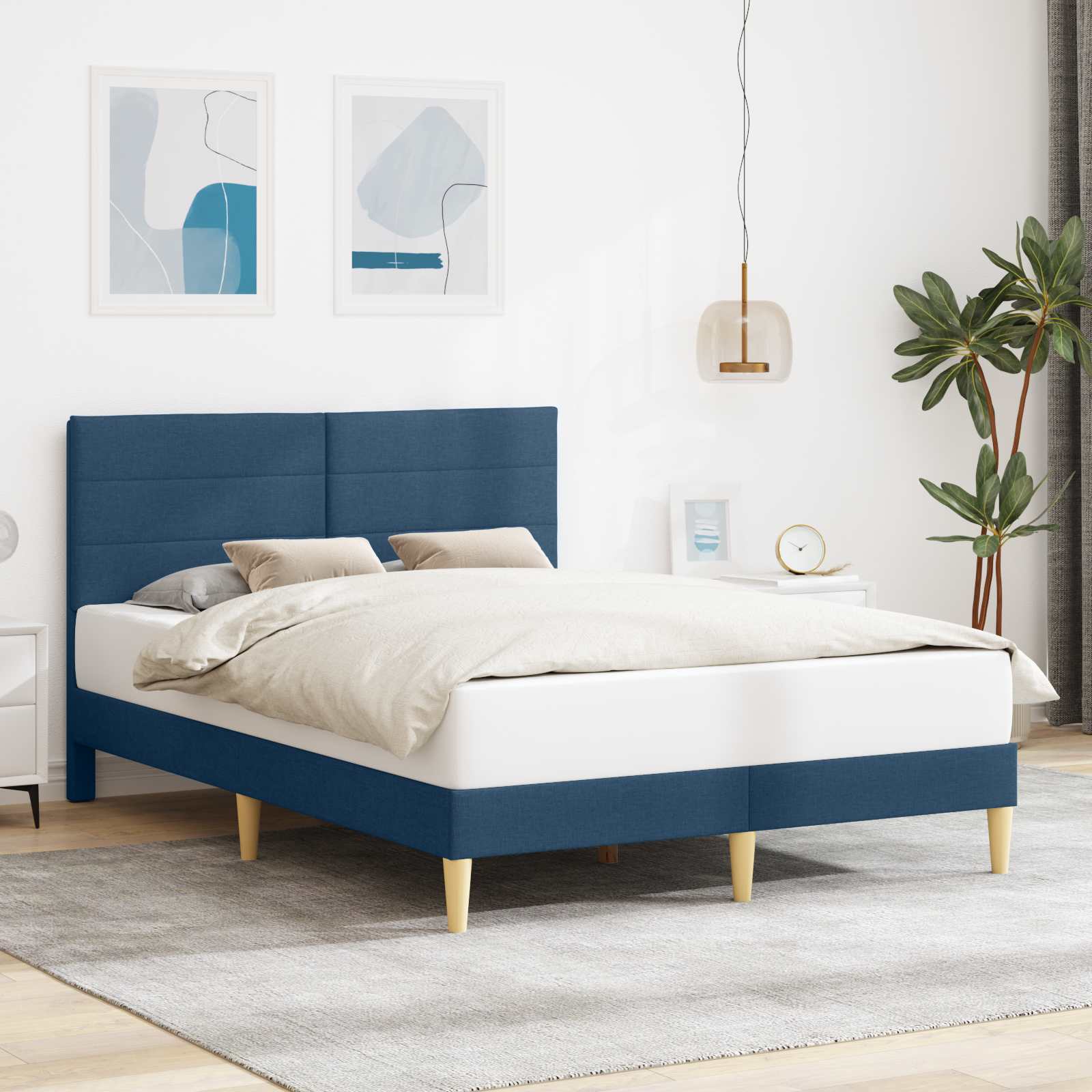 Cadre de lit avec tête de lit Bleu 120 x 190 cm tissu - XIOS