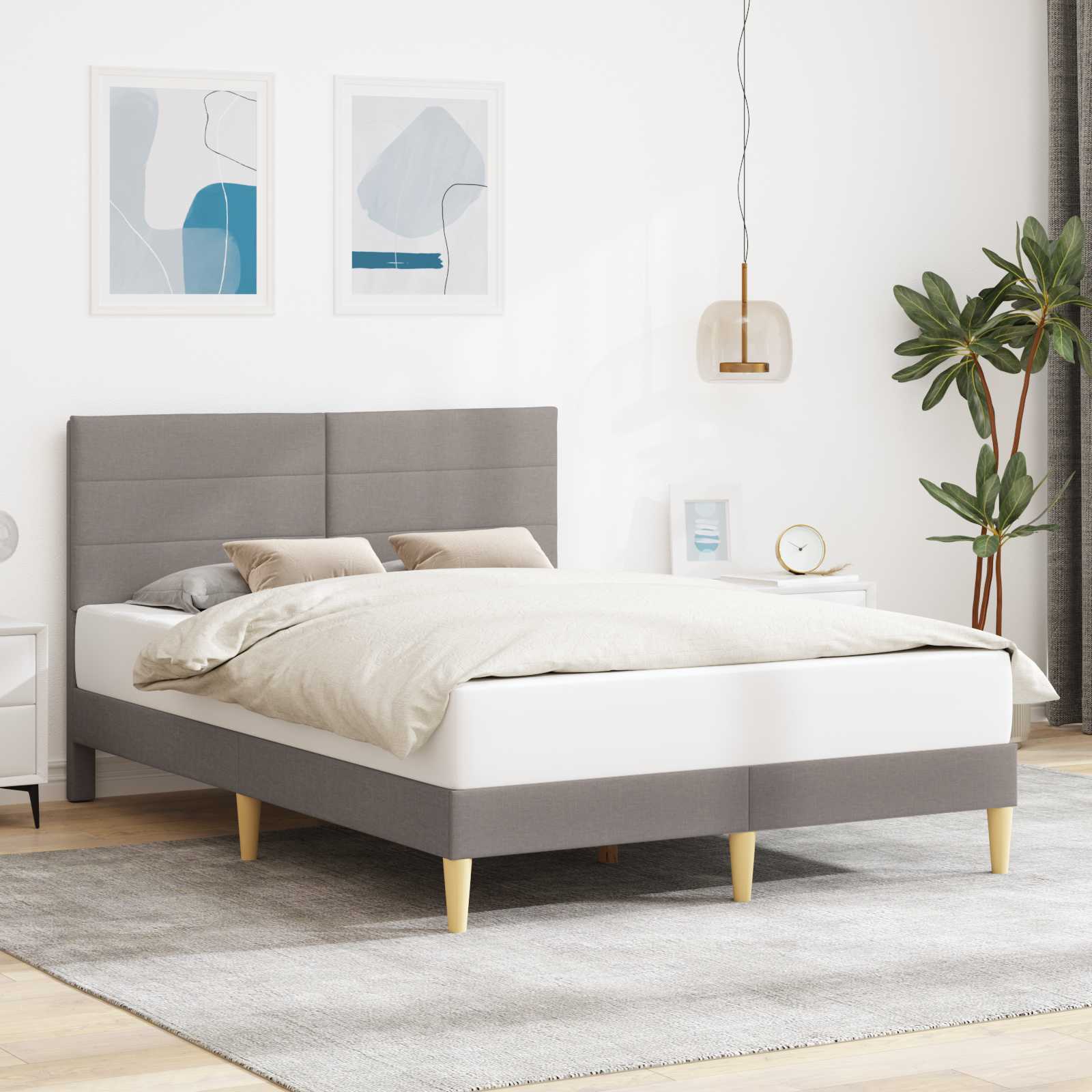 Cadre de lit avec tête de lit Taupe 160 x 200 cm tissu - XIOS