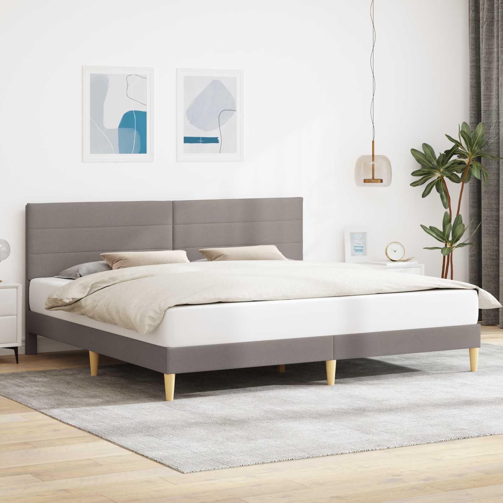 Cadre de lit avec tête de lit Taupe 200 x 200 cm Tissu - XIOS