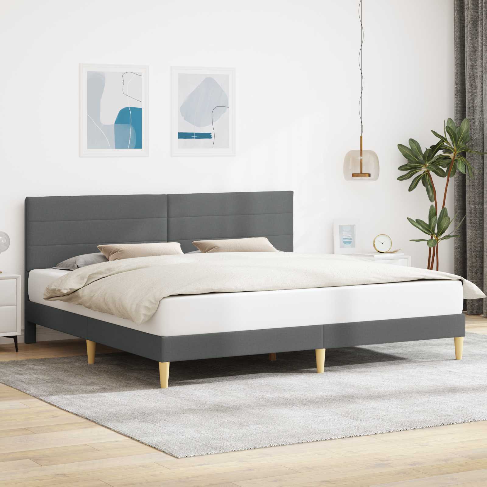 Cadre de lit avec tête de lit Gris foncé 183 x 213 cm Tissu - XIOS