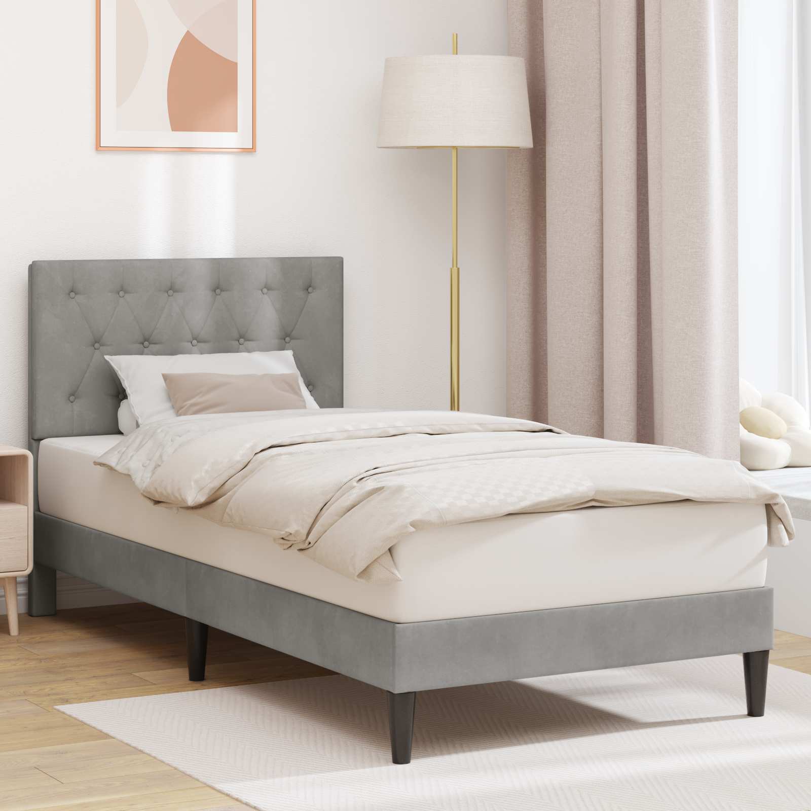 Cadre de lit avec tête de lit Gris clair 90 x 190 cm Velours - XIOS
