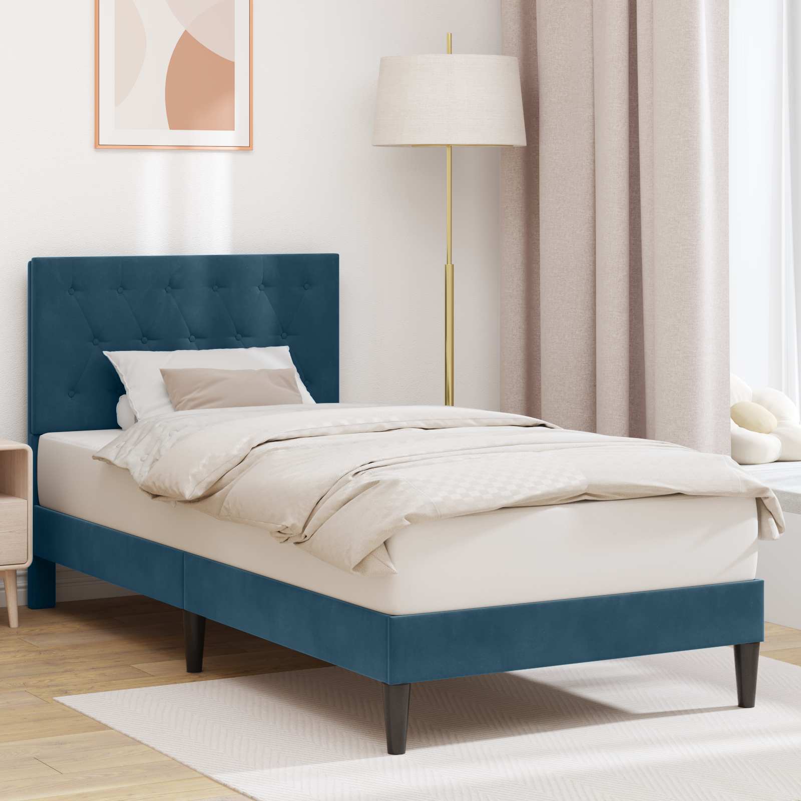 Cadre de lit avec tête de lit Bleu 90 x 190 cm Velours - XIOS