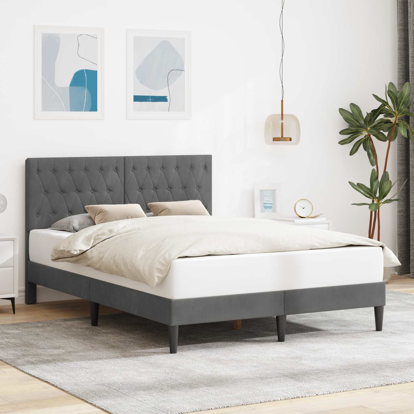 Cadre de lit avec tête de lit Gris foncé 120 x 190 cm Velours - XIOS