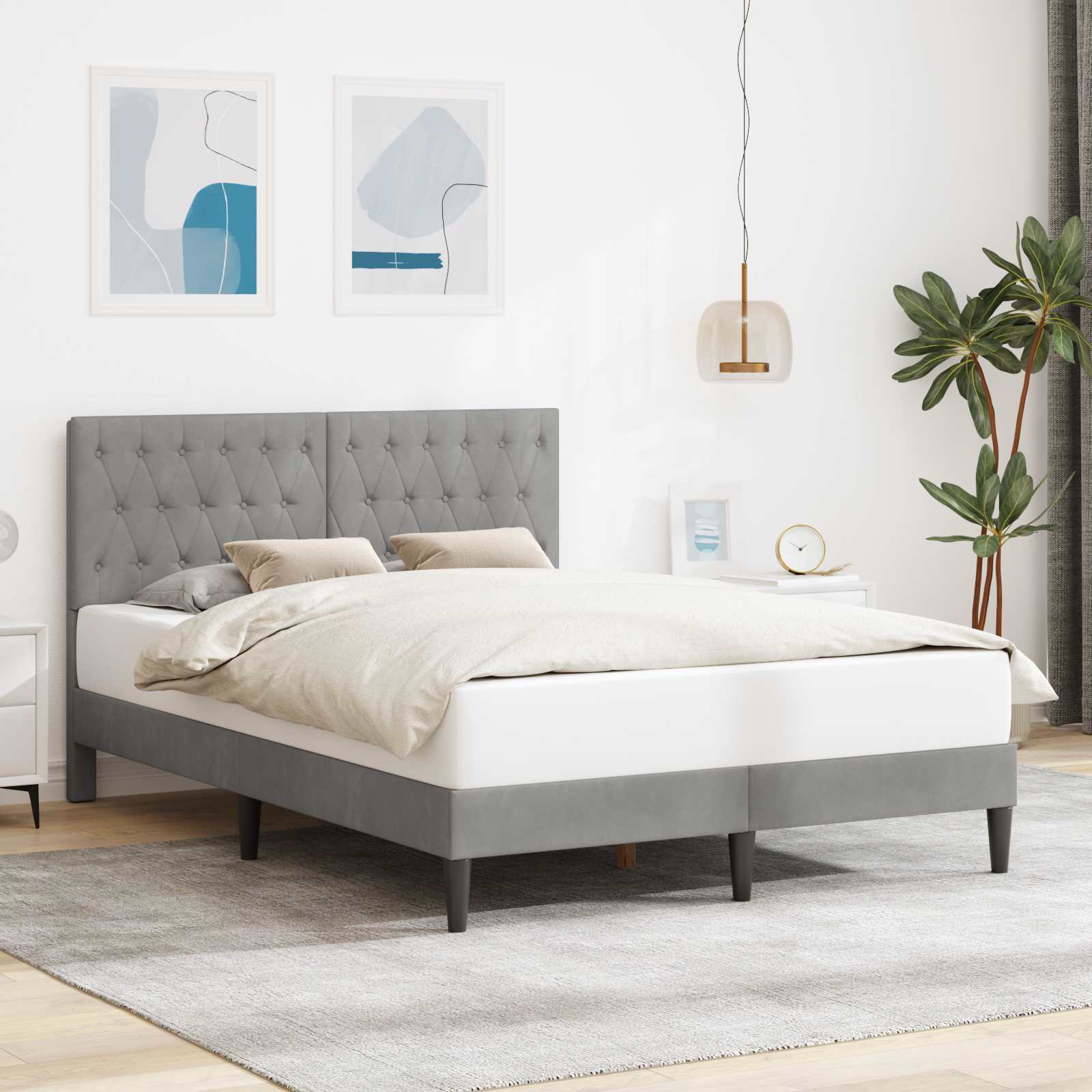 Cadre de lit avec tête de lit Gris clair 120 x 200 cm Velours - XIOS