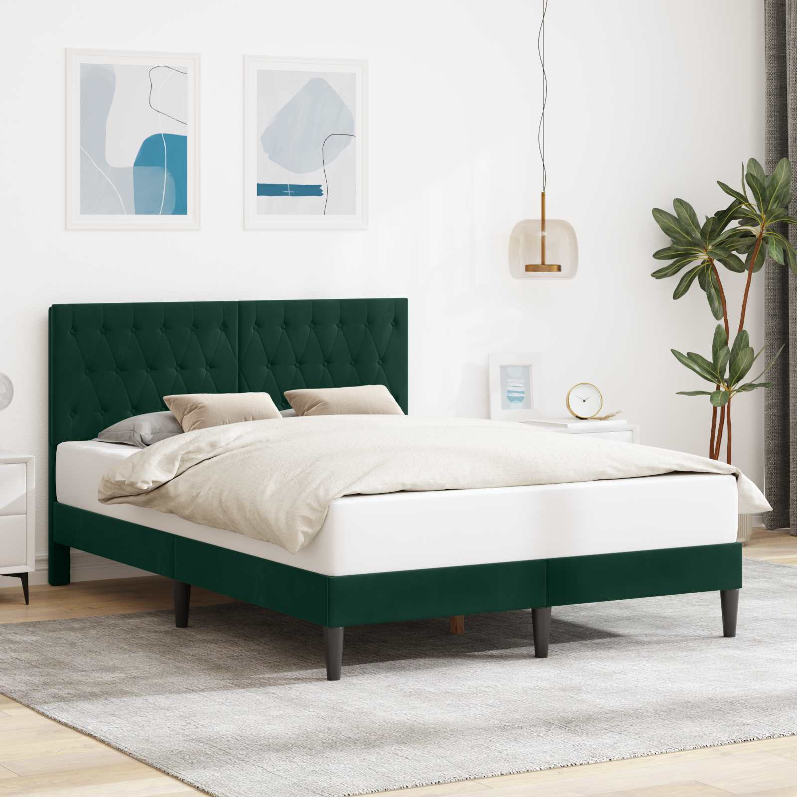 Cadre de lit avec tête de lit Vert foncé 160 x 200 cm Velours - XIOS