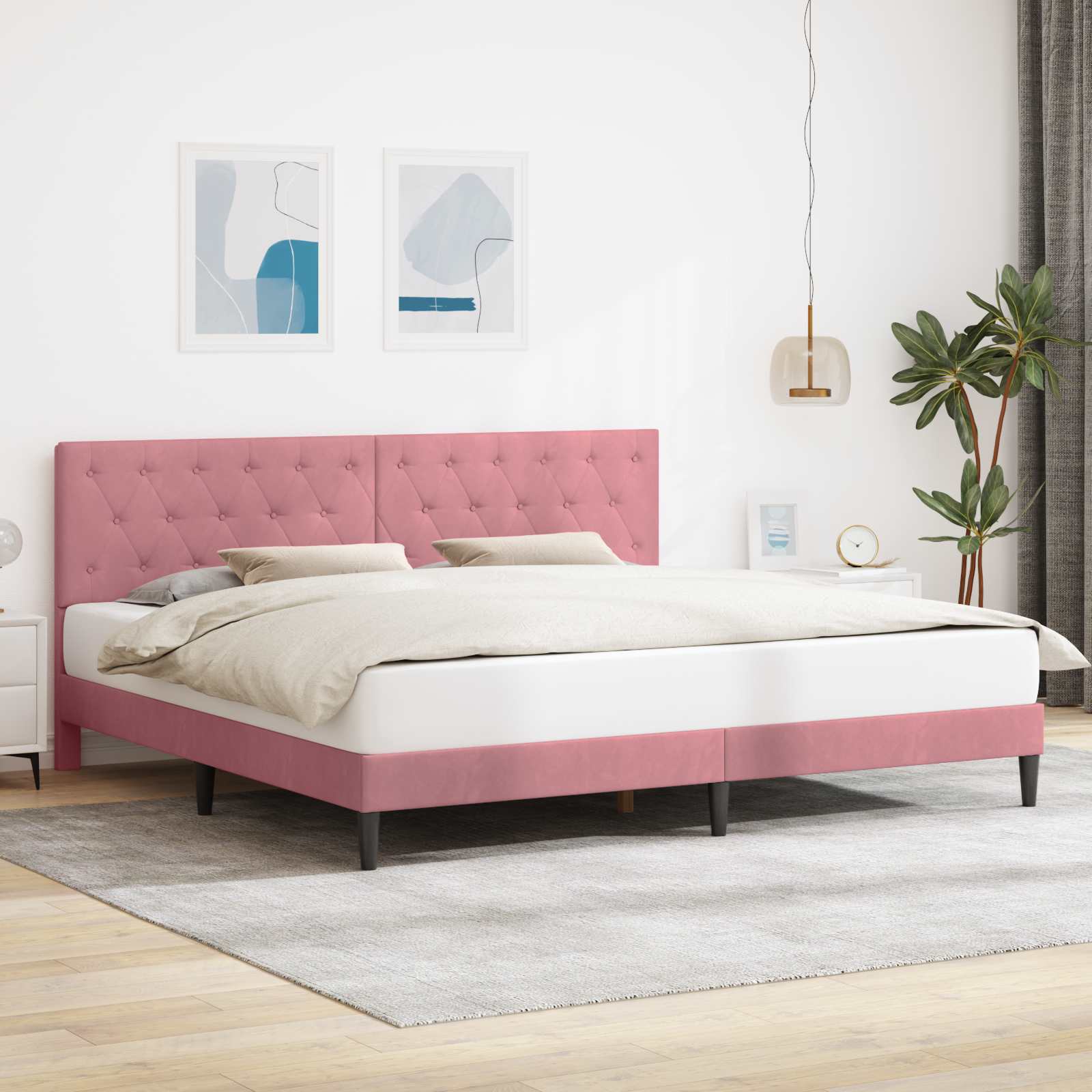 Cadre de lit avec tête de lit Rose 180 x 200 cm Velours - XIOS