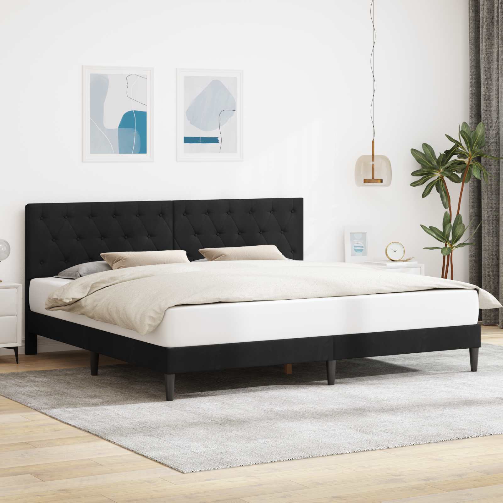 Cadre de lit avec tête de lit Noir 200 x 200 cm Velours - XIOS
