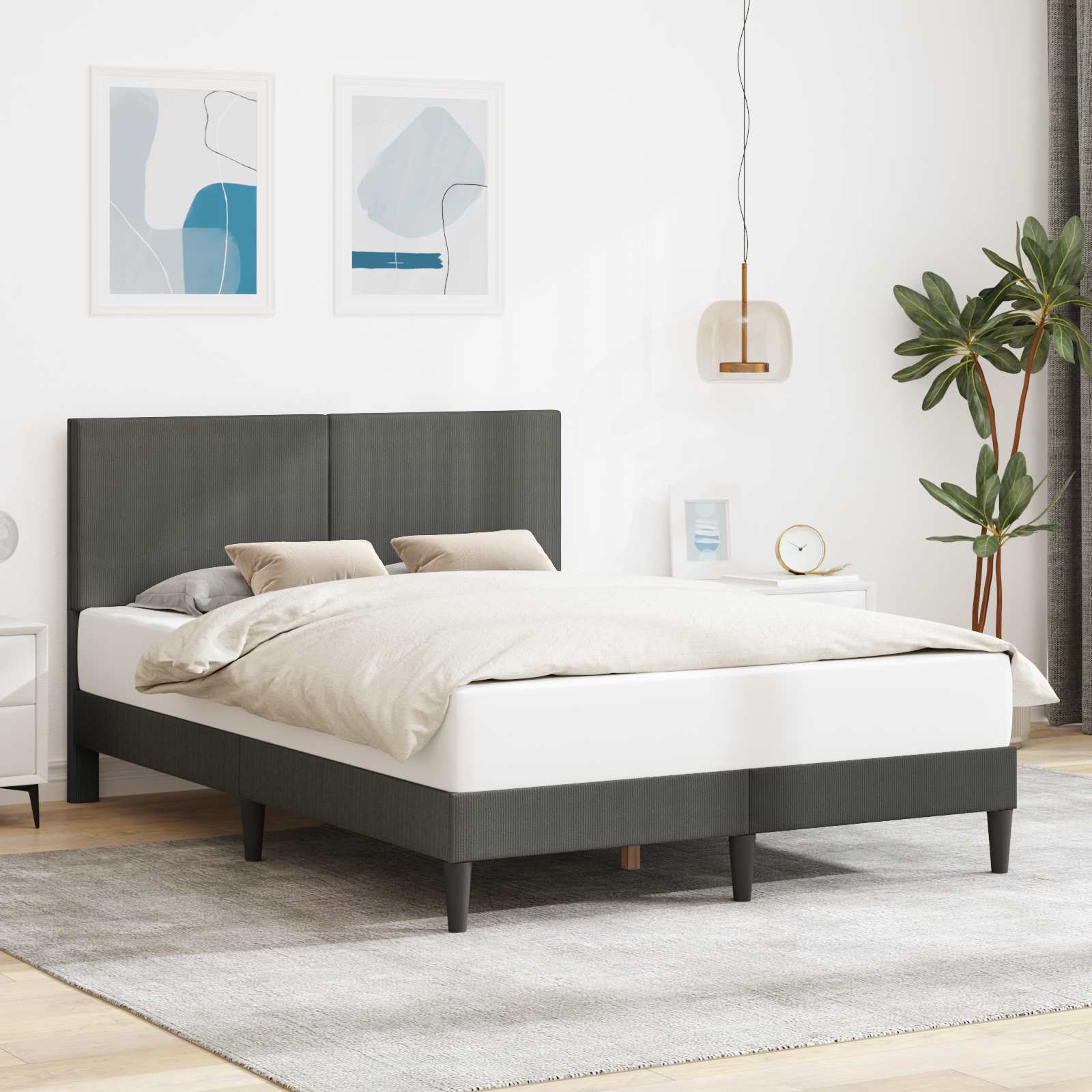 Cadre de lit Gris foncé 140 x 200 cm Tissu en velours côtelé - XIOS