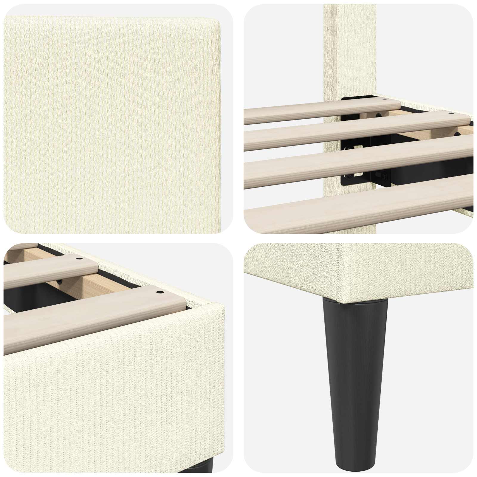 Cadre de lit Crème 200 x 200 cm Tissu en velours côtelé