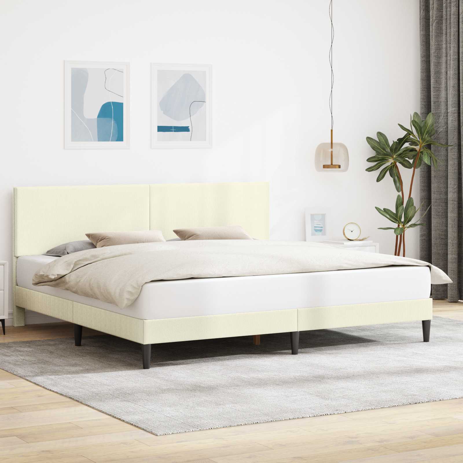 Cadre de lit Crème 200 x 200 cm Tissu en velours côtelé