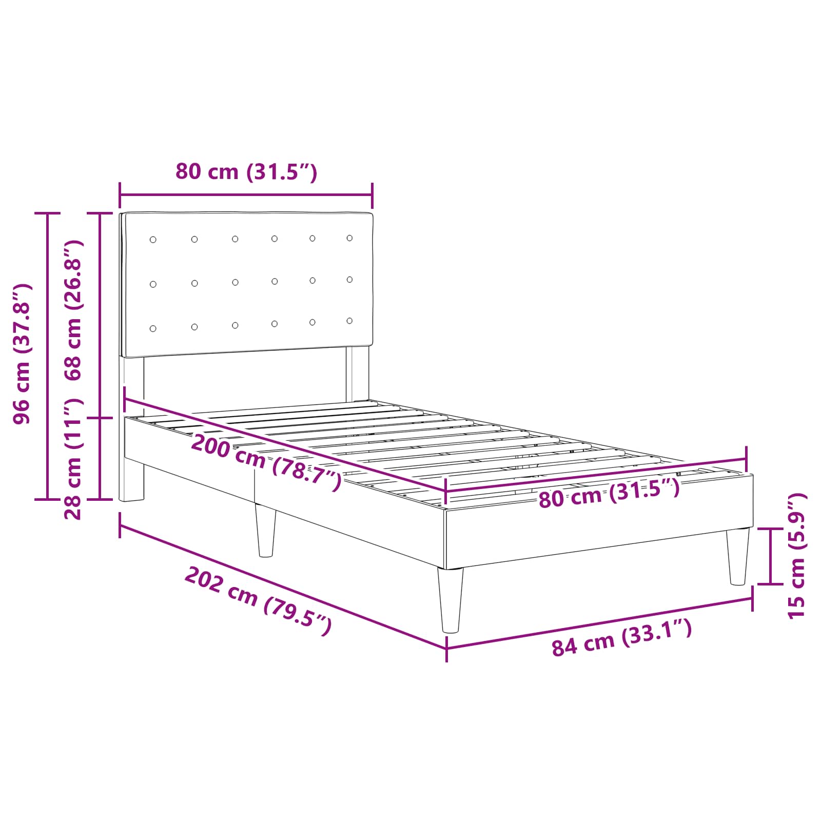 Cadre de lit avec tête de lit Gris foncé 80 x 200 cm Tissu - XIOS