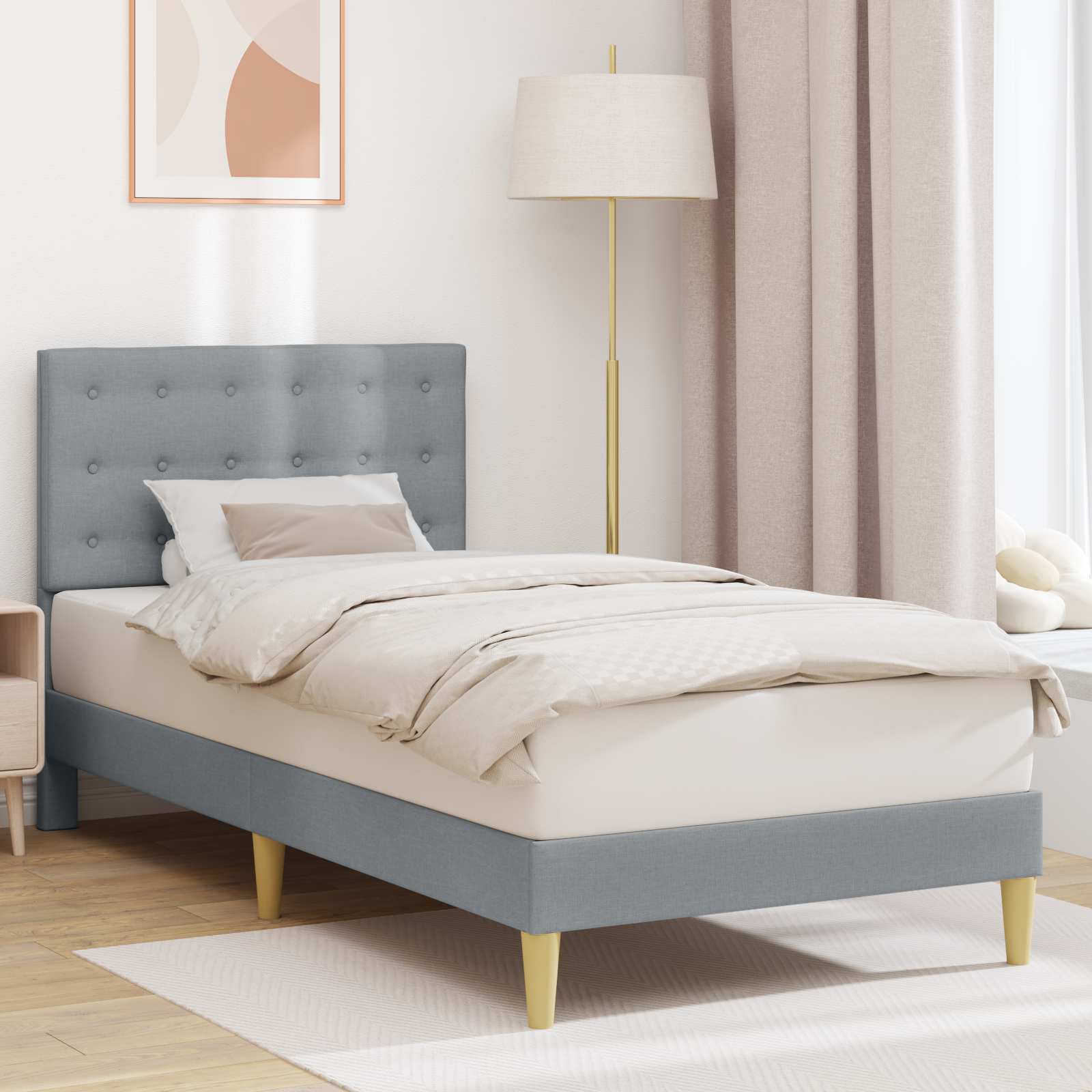 Cadre de lit avec tête de lit Gris clair 100 x 200 cm Tissu - XIOS