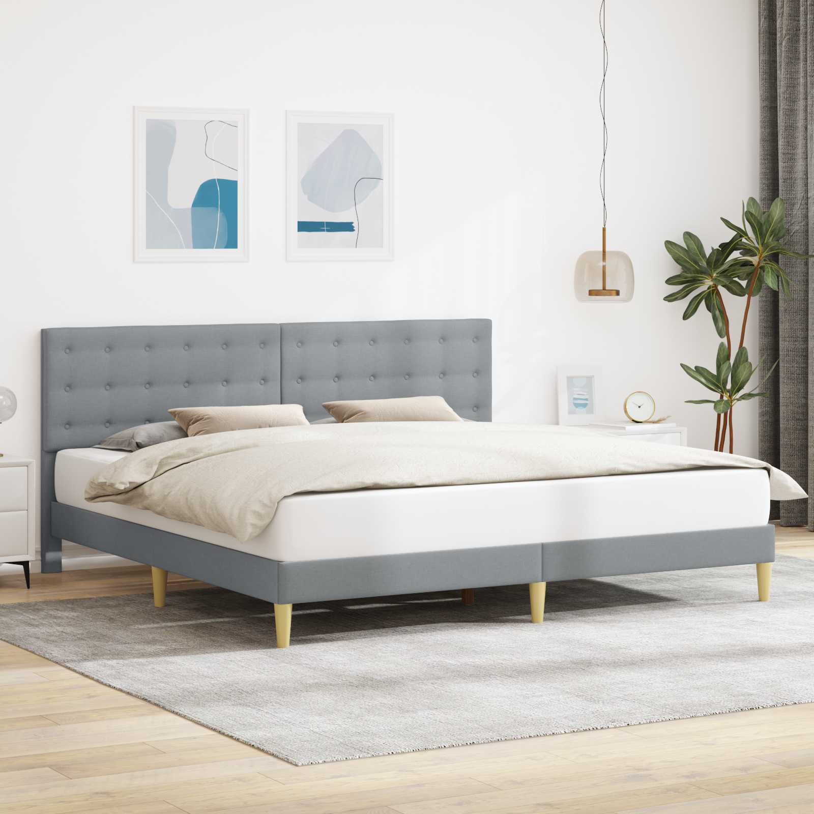 Cadre de lit avec tête de lit Gris clair 200 x 200 cm Tissu - XIOS