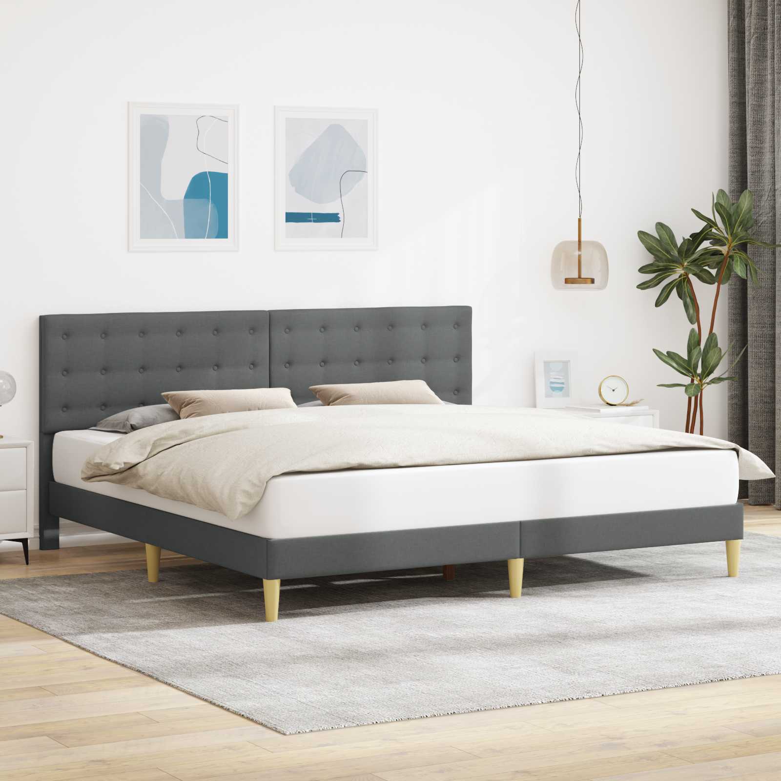 Cadre de lit avec tête de lit Gris foncé 200 x 200 cm Tissu - XIOS