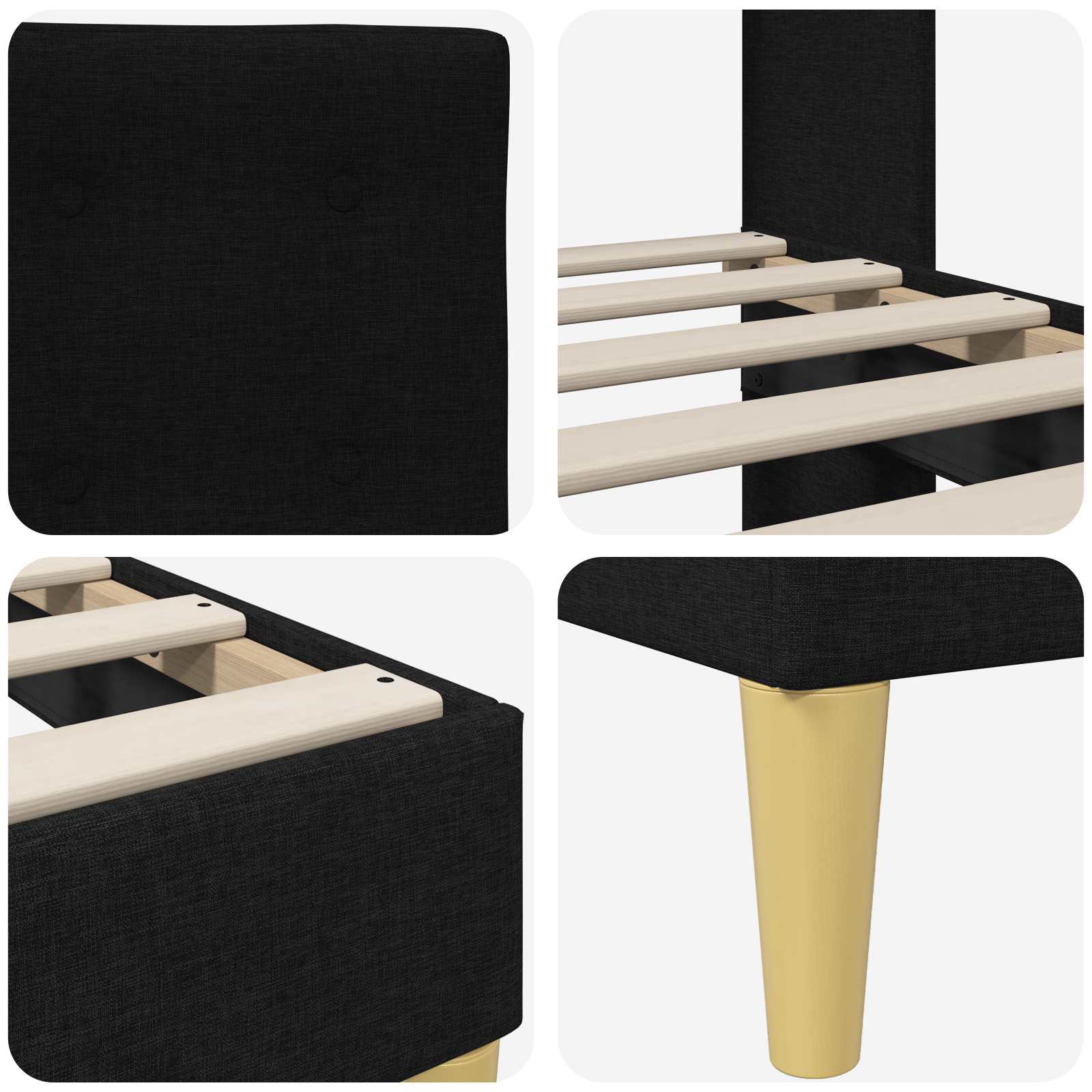 Cadre de lit avec tête de lit Noir 200 x 200 cm Tissu - XIOS