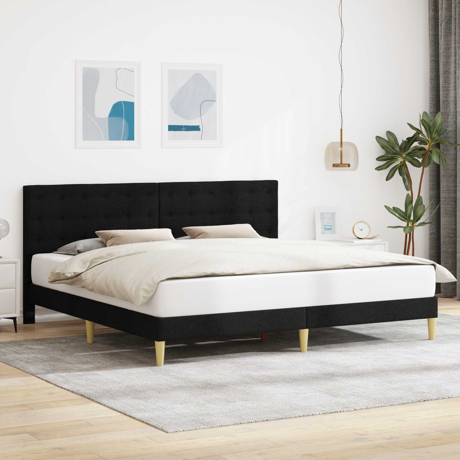 Cadre de lit avec tête de lit Noir 200 x 200 cm Tissu - XIOS