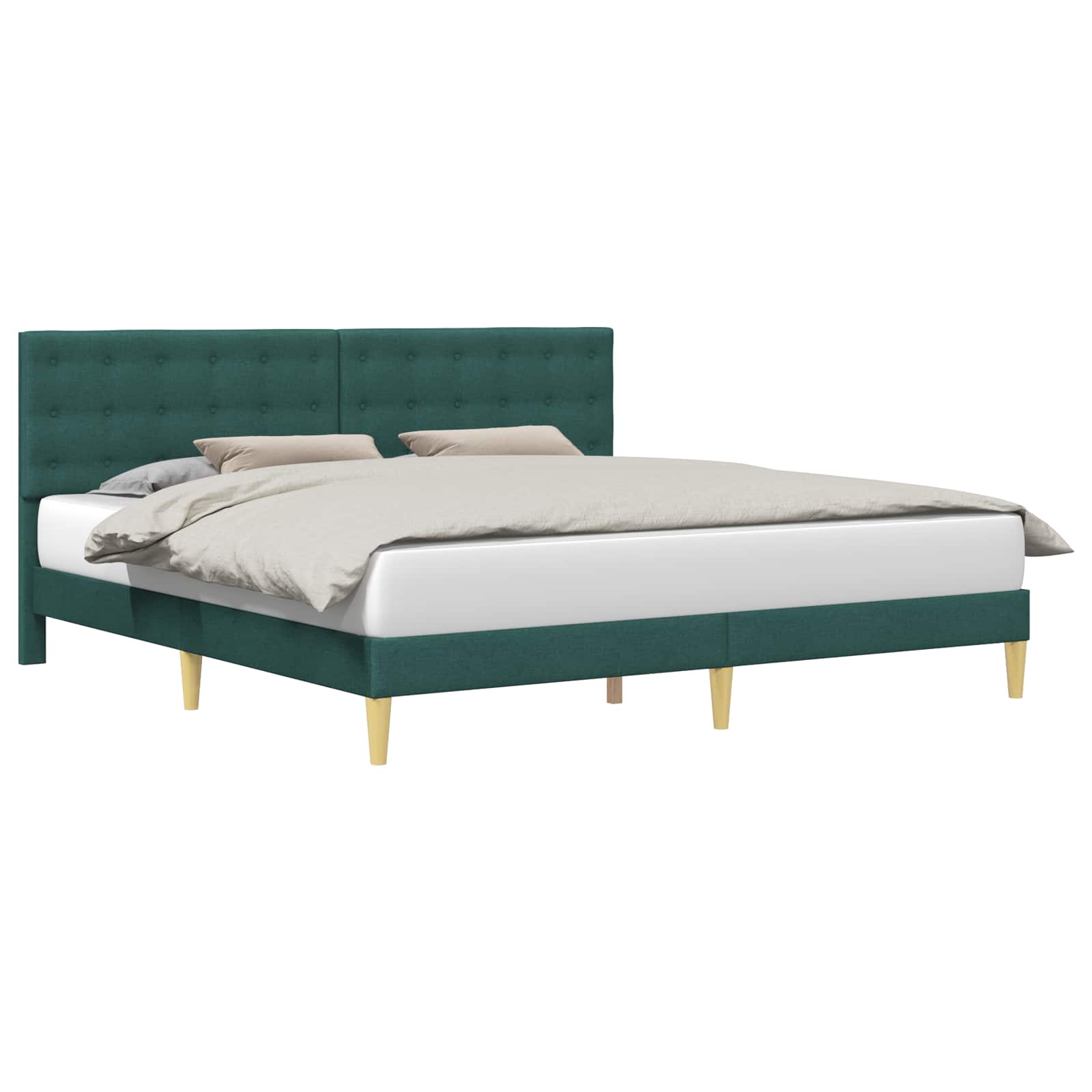 Cadre de lit avec tête de lit Vert foncé 200 x 200 cm Tissu - XIOS