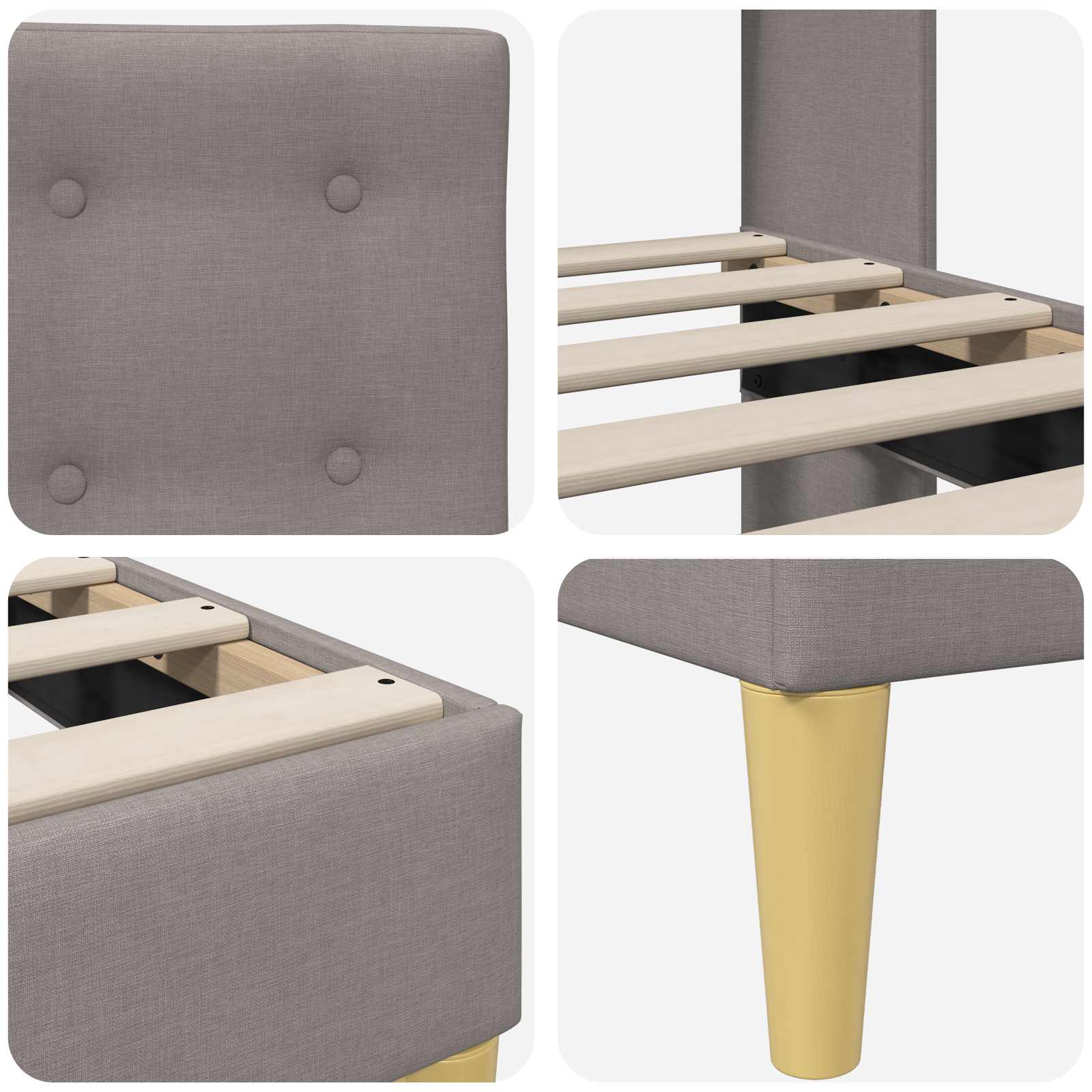Cadre de lit avec tête de lit Taupe 200 x 200 cm Tissu - XIOS