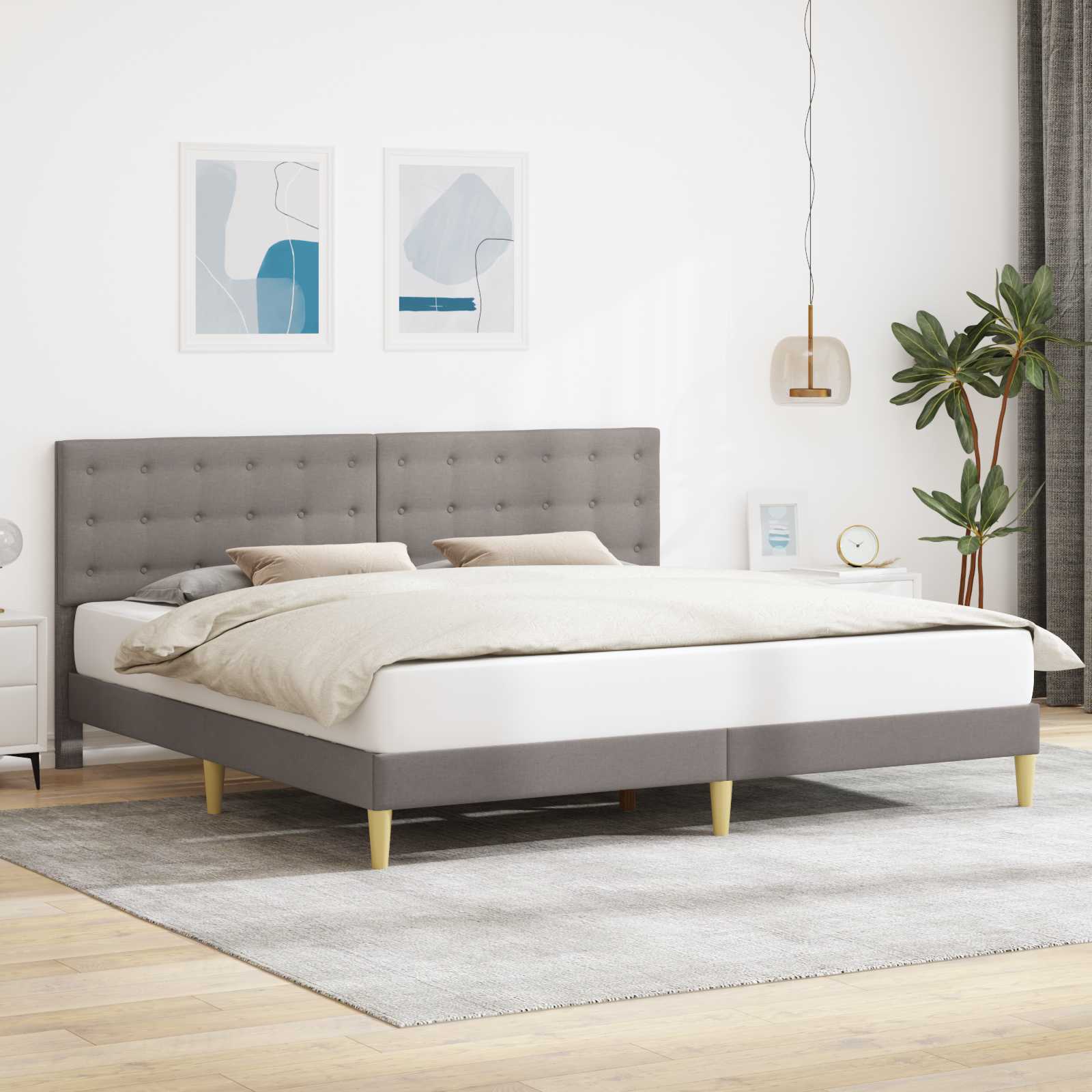 Cadre de lit avec tête de lit Taupe 200 x 200 cm Tissu - XIOS