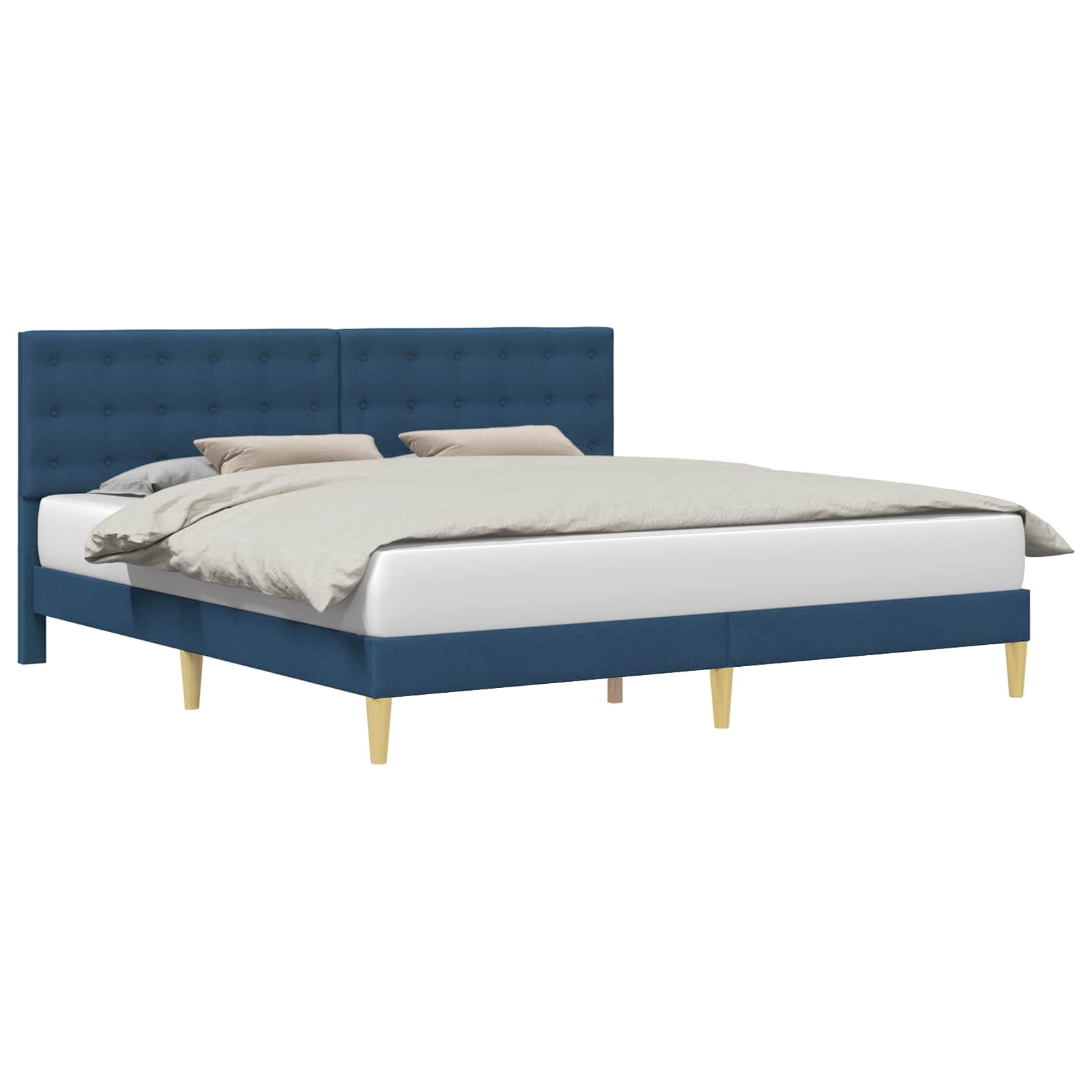 Cadre de lit avec tête de lit Bleu 200 x 200 cm Tissu - XIOS