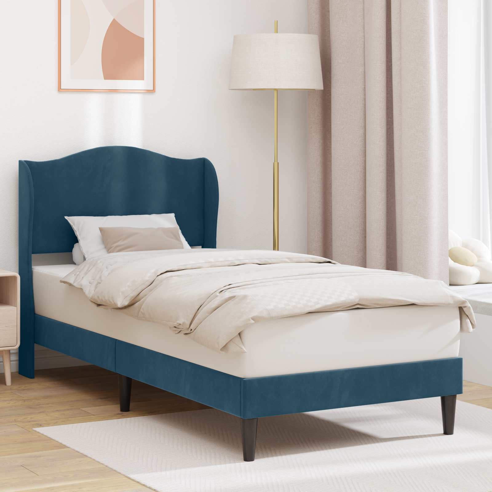 Cadre de lit avec tête de lit Bleu 90 x 190 cm Velours - XIOS