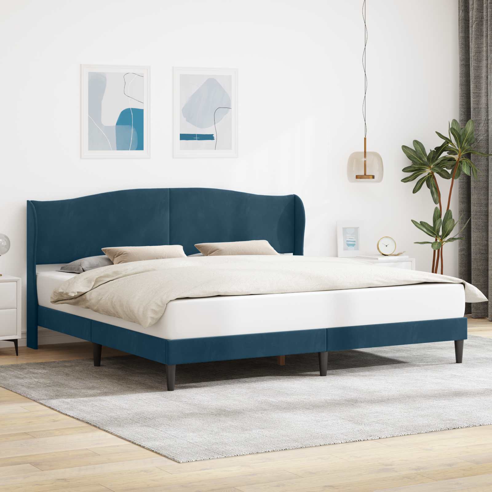 Cadre de lit avec tête de lit Bleu 200 x 200 cm Velours - XIOS