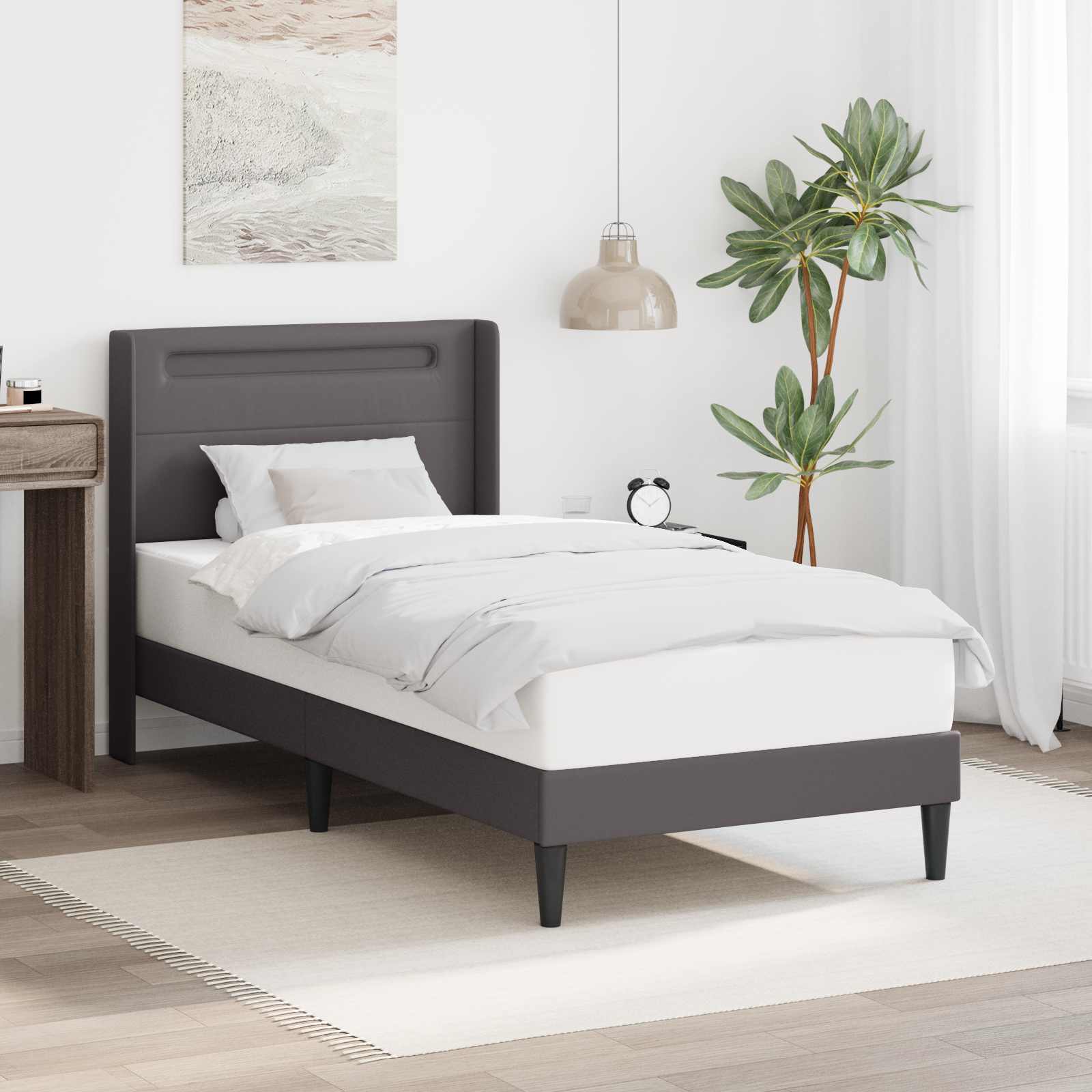 Cadre de lit avec bandes LED Gris 90 x 200 cm Simili cuir - XIOS