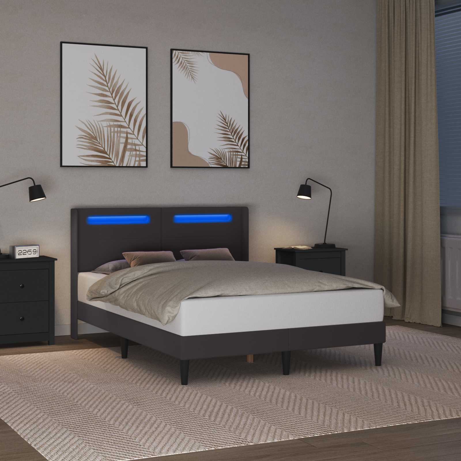 Cadre de lit avec bandes LED Gris 120 x 190 cm Simili cuir - XIOS