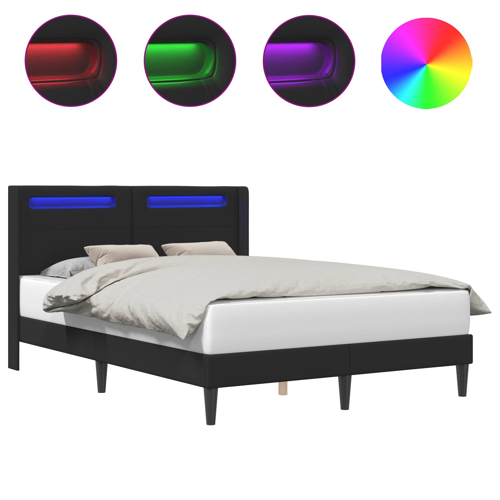 Cadre de lit avec bandes LED Noir 120 x 190 cm Simili cuir - XIOS