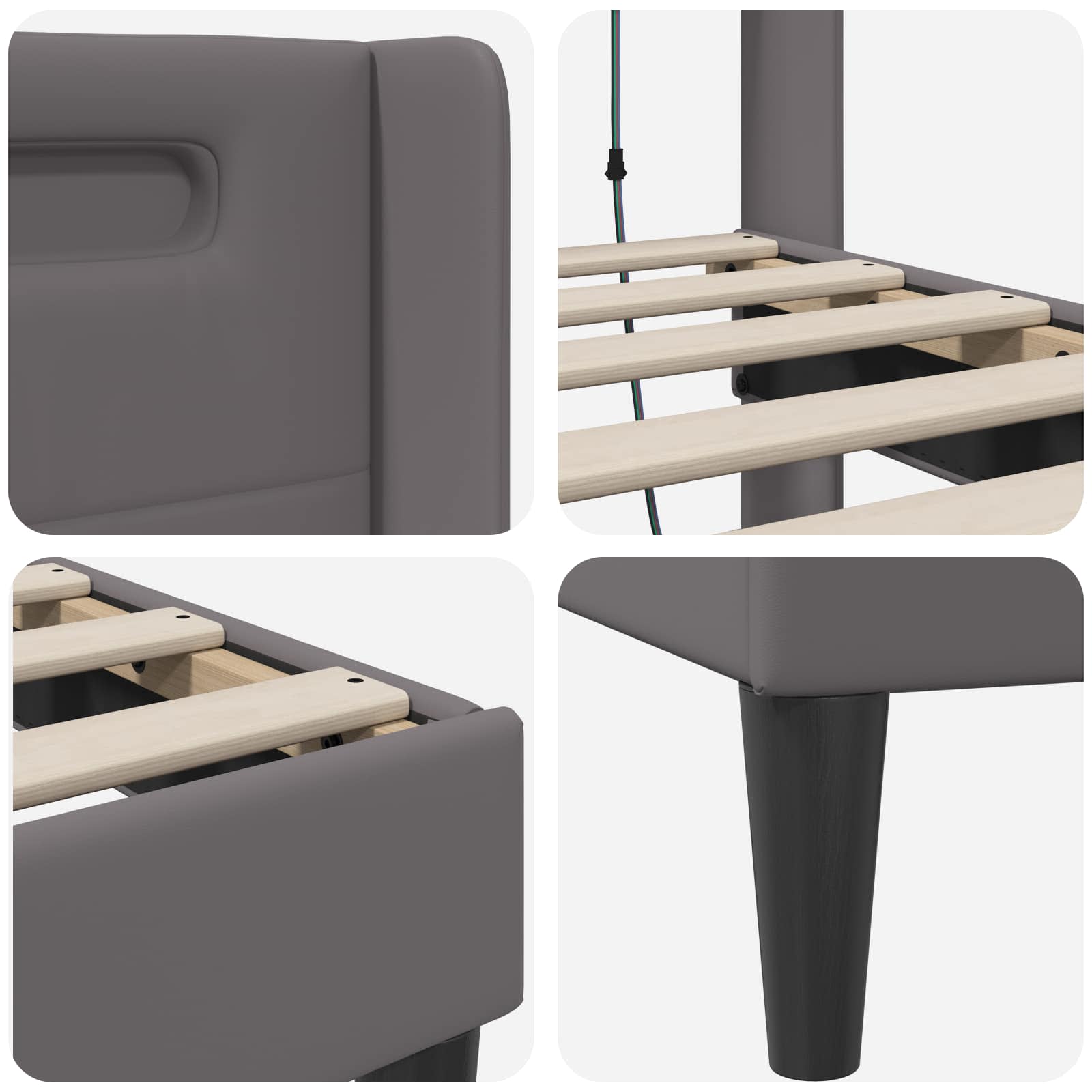 Cadre de lit avec bandes LED Gris 200 x200 cm Simili cuir - XIOS