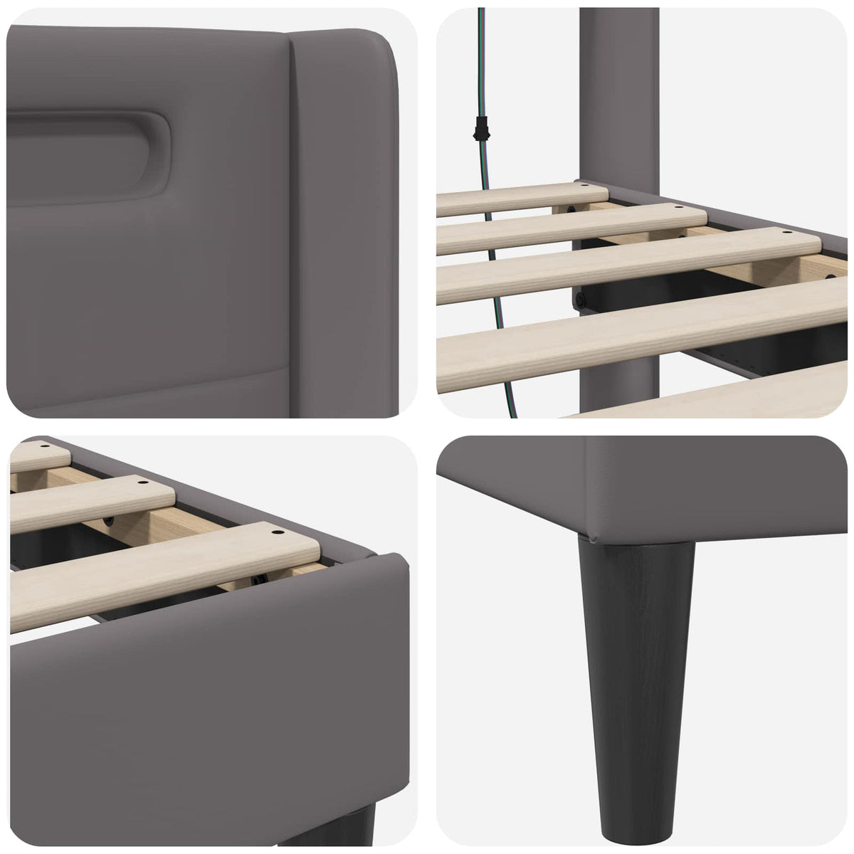 Cadre de lit avec bandes LED Gris 200 x200 cm Simili cuir